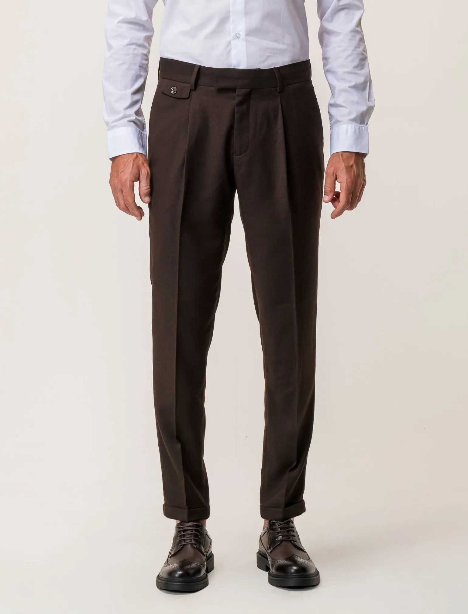 Uomo Piazza Italia Uomo | Pantaloni<Pantaloni formal fit in tessuto diagonale - Moro