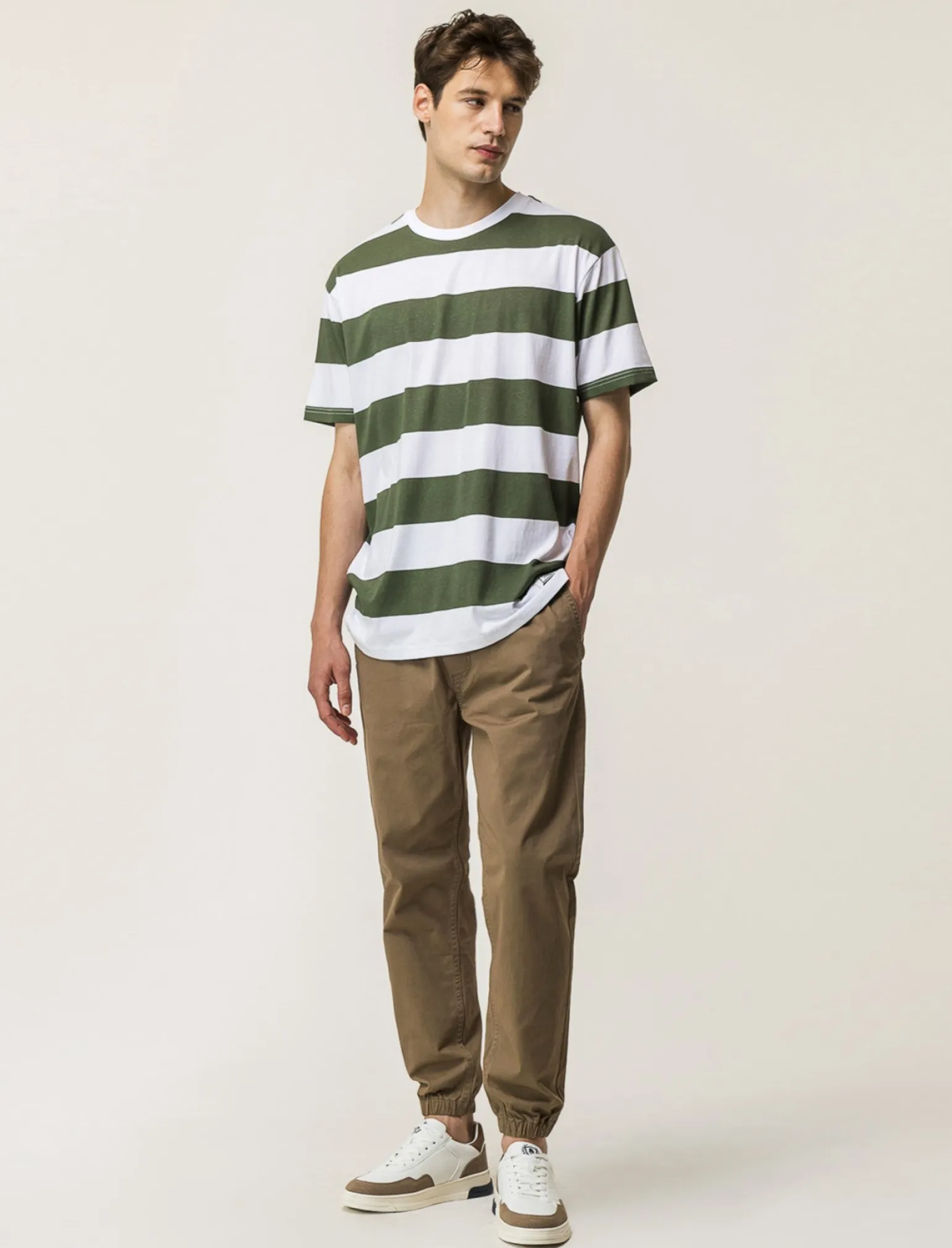 Uomo Piazza Italia Uomo | Pantaloni<Pantaloni in twill con vita elasticizzata regolabile con laccio. Tasche anteriori e dettaglio di tas - kaki