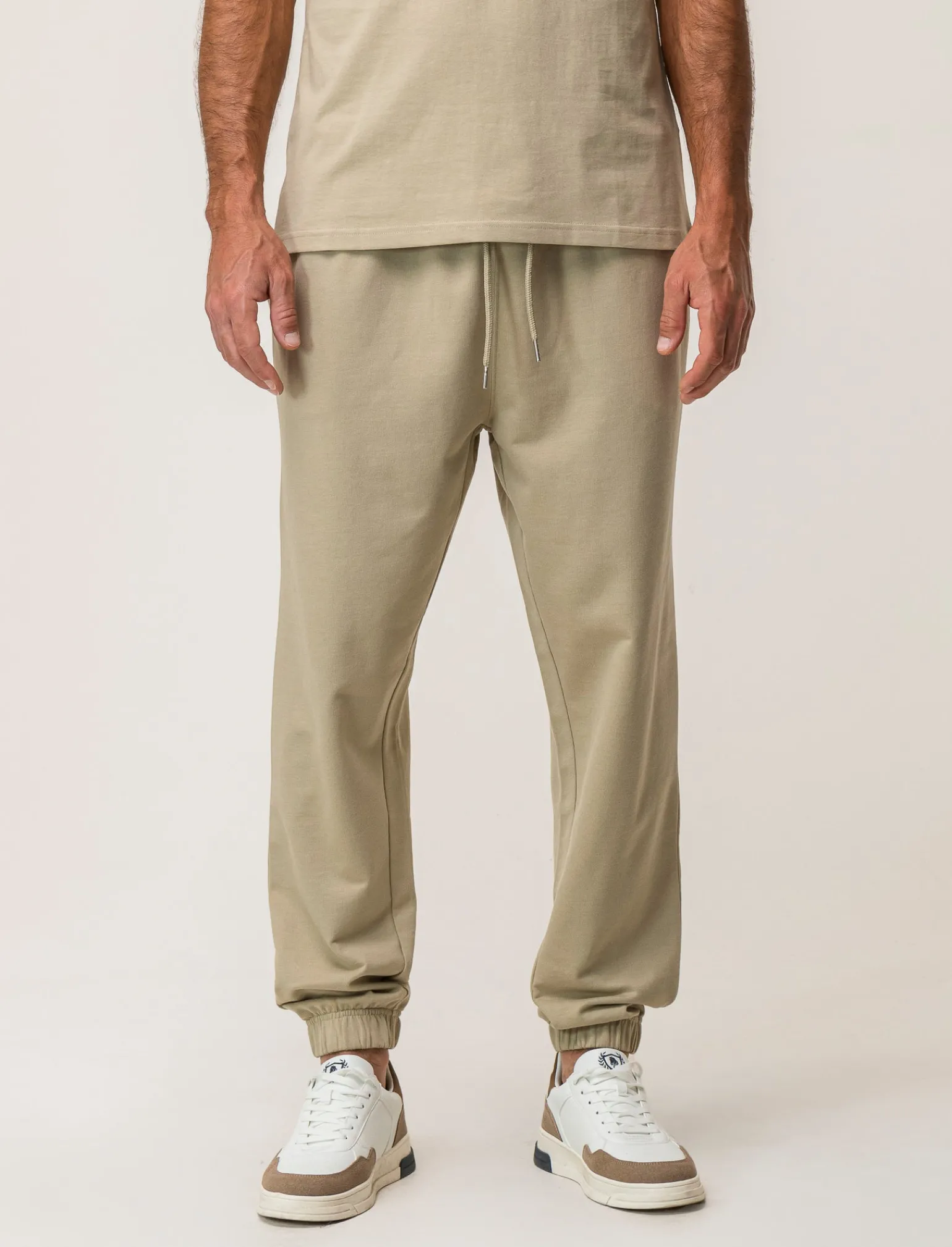 Uomo Piazza Italia Uomo | Pantaloni&lt;Pantaloni jogger in felpa con vita elasticizzata regolabile con laccio e tasca applicata posteriore - stone