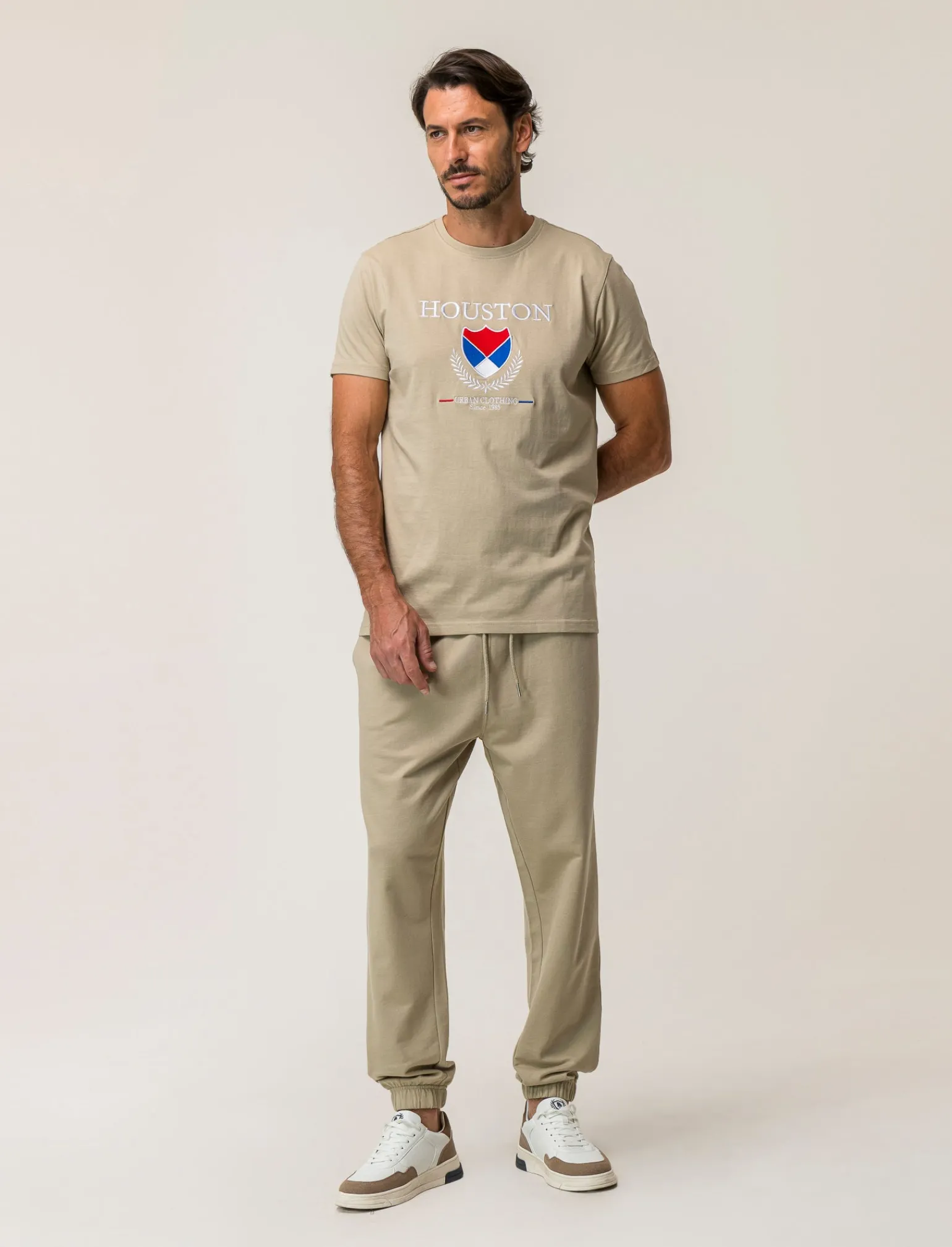 Uomo Piazza Italia Uomo | Pantaloni<Pantaloni jogger in felpa con vita elasticizzata regolabile con laccio e tasca applicata posteriore - stone