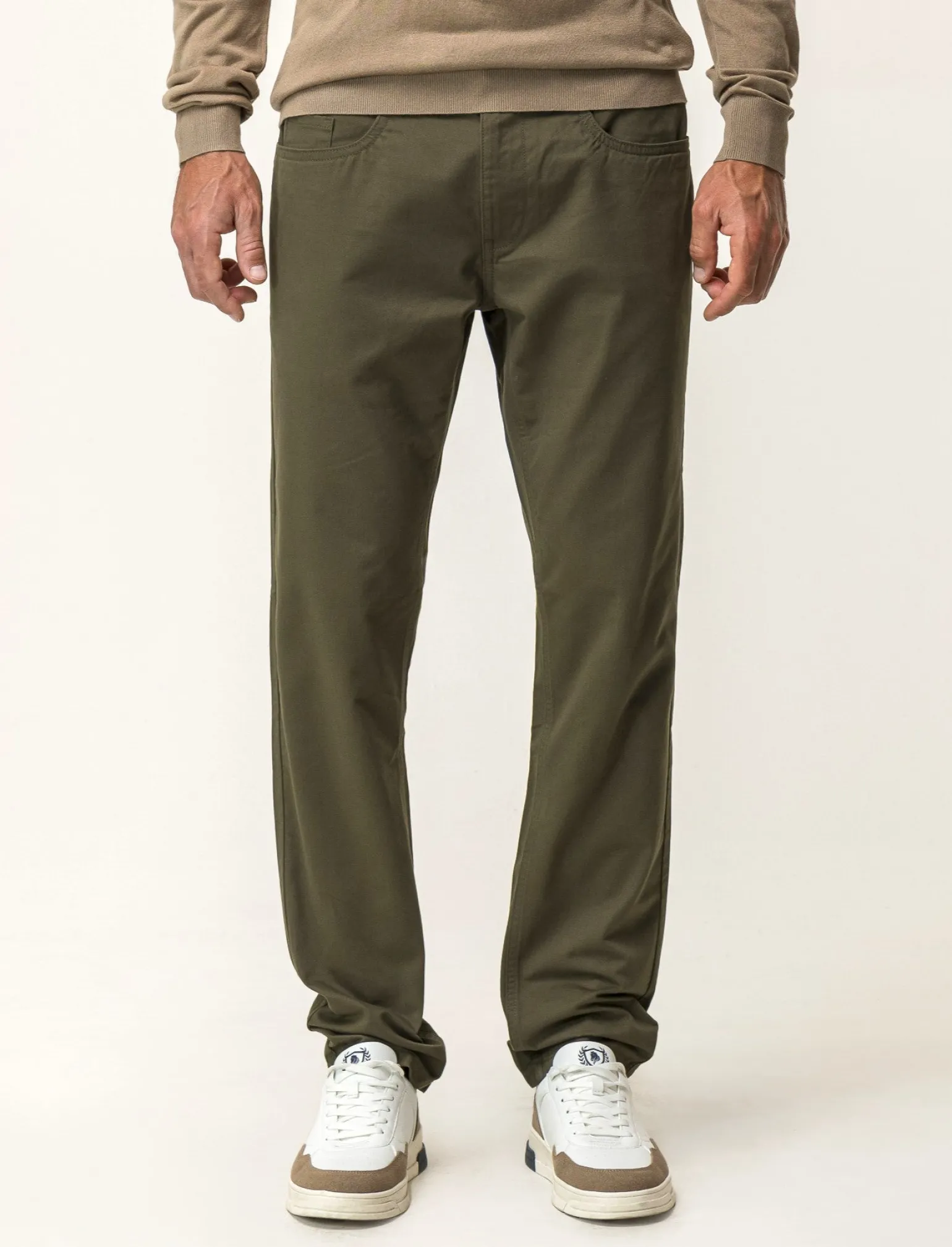 Uomo Piazza Italia Uomo | Pantaloni<Pantaloni regular fit cinque tasche.Tessuto twill 100% cotone - militare