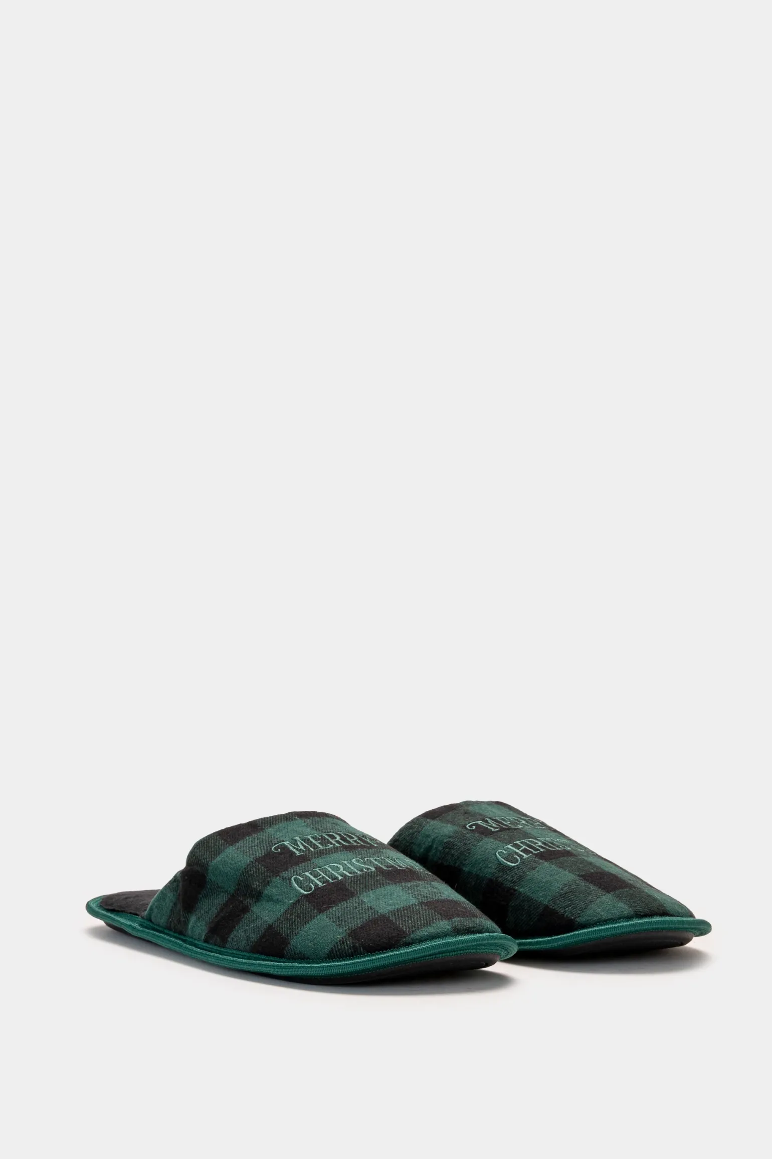 Uomo Piazza Italia Pantofole<Pantofola in tessuto con stampa tartan e scritta natalizia -
