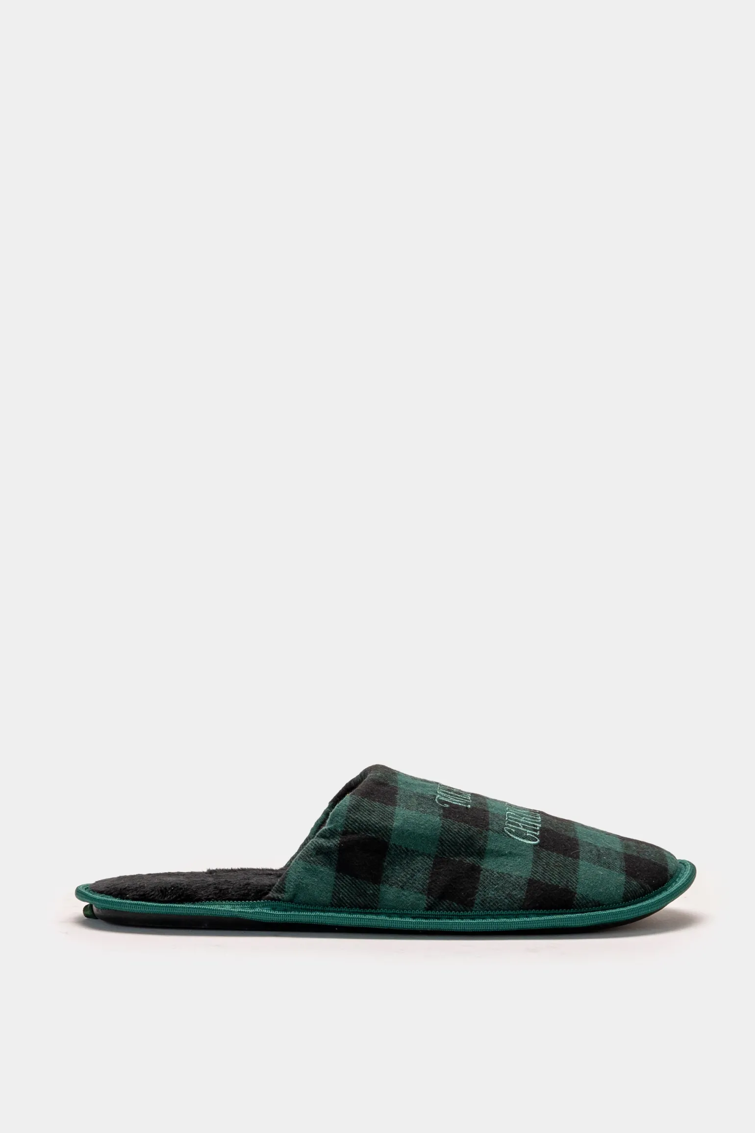 Uomo Piazza Italia Pantofole<Pantofola in tessuto con stampa tartan e scritta natalizia -