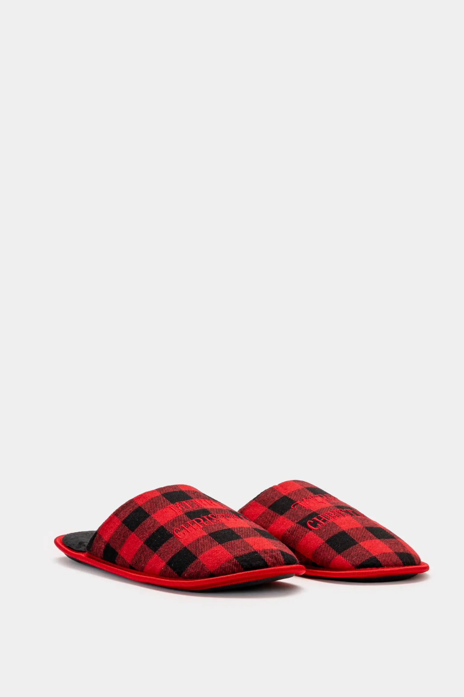 Uomo Piazza Italia Pantofole<Pantofola in tessuto con stampa tartan e scritta natalizia -