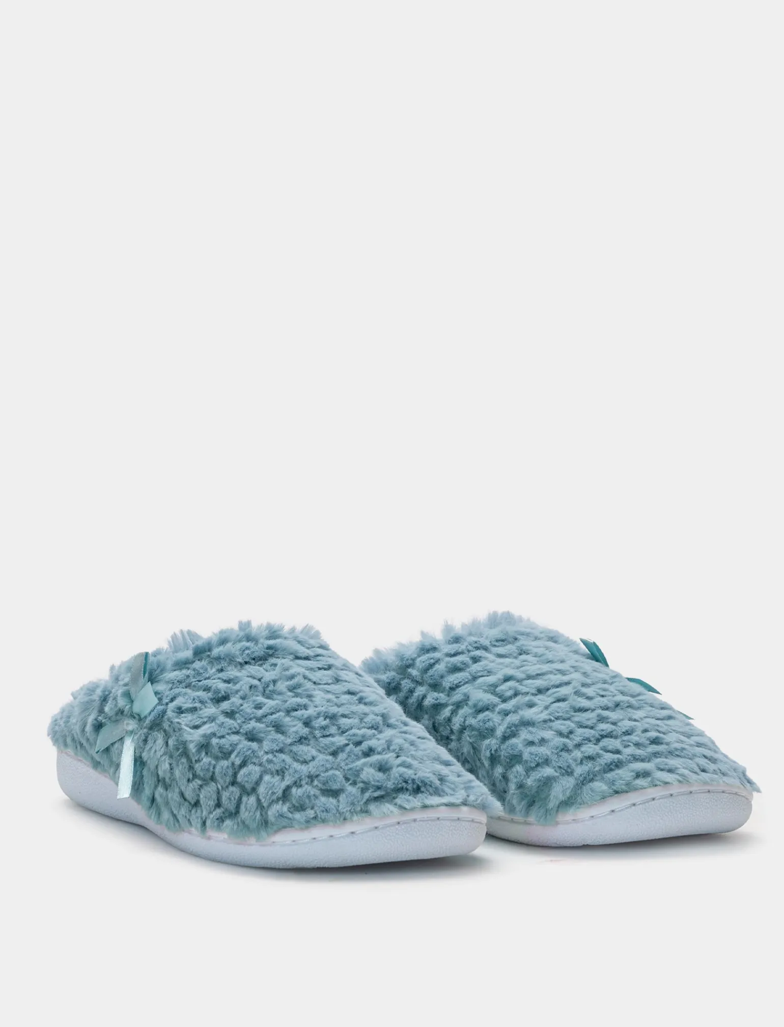 Donna Piazza Italia Pantofole<Pantofola in tessuto furry con fiocco e fondo alto - Turchese