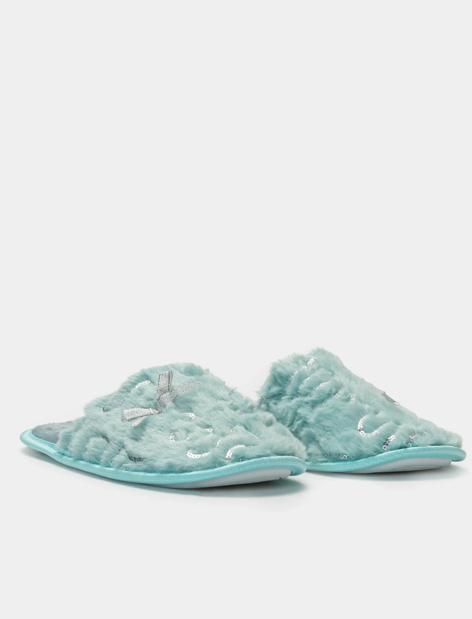 Donna Piazza Italia Pantofole<Pantofola in tessuto furry con paillettes - acqua