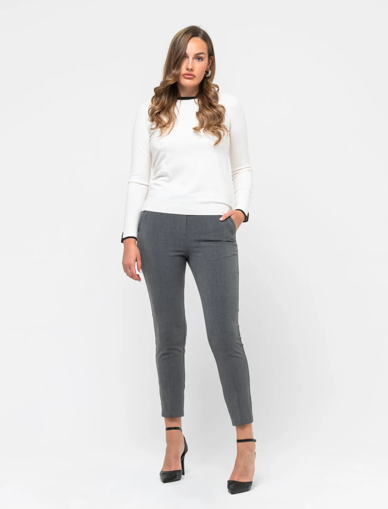 Donna Piazza Italia Donna | Pantaloni<Patalone taglio formale vestibilità straight con elastico jaquard - mel.