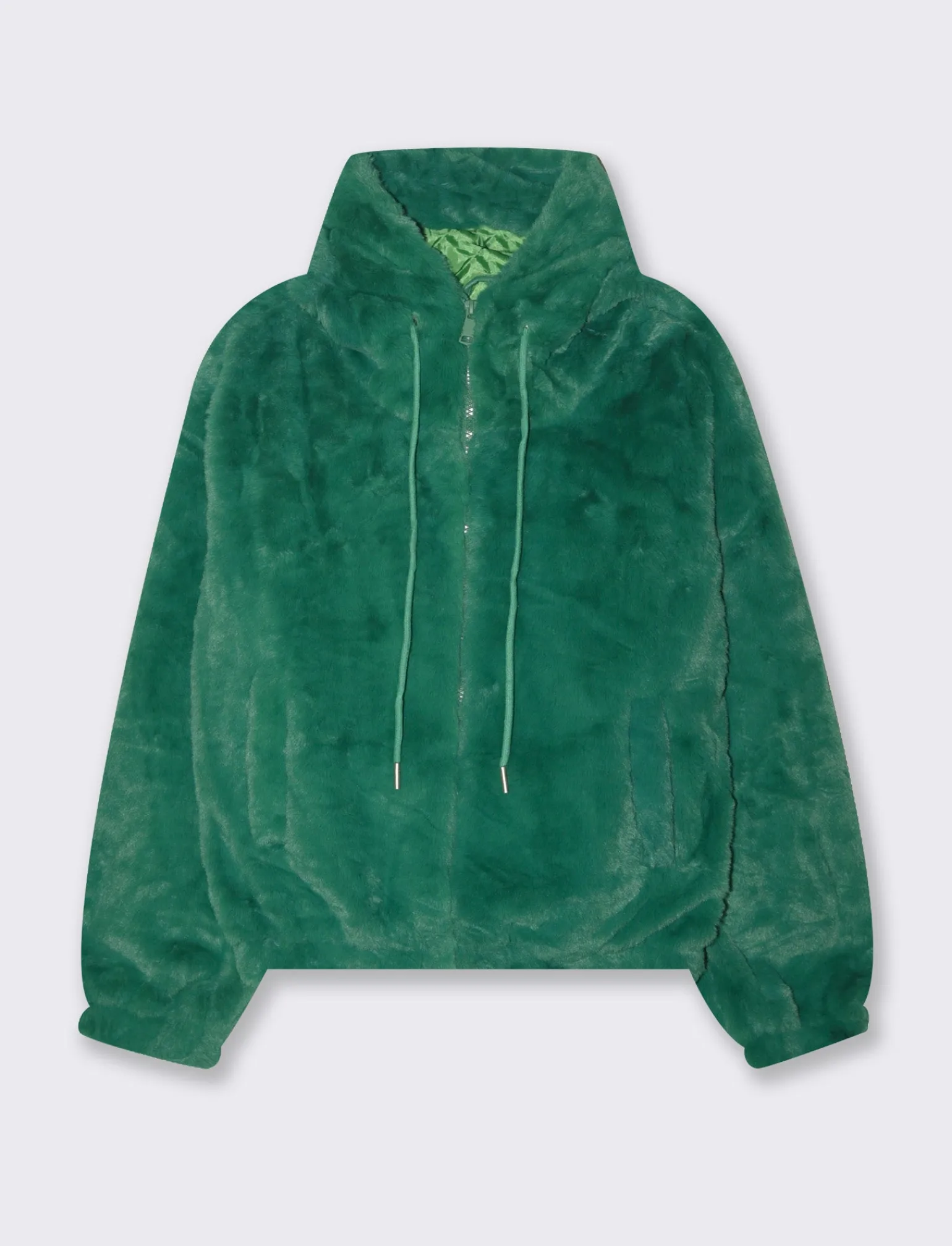 Donna Piazza Italia Giubbini E Cappotti<Pelliccia sintetica con coulisse al collo - Verde