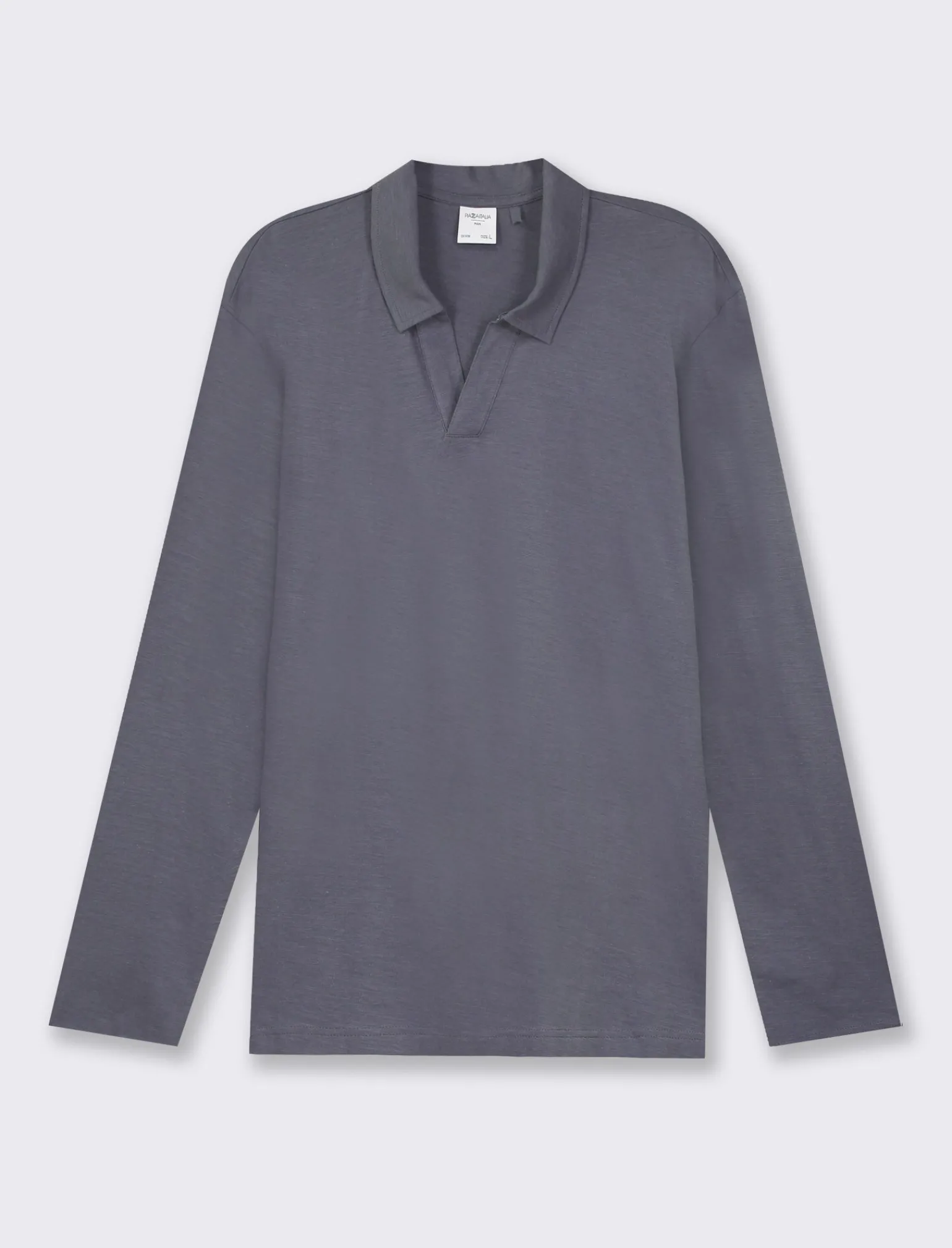Uomo Piazza Italia Uomo | Polo E T-Shirt<Polo derby con colletto classico a rever in puro cotone slub a maniche lunghe - Avion