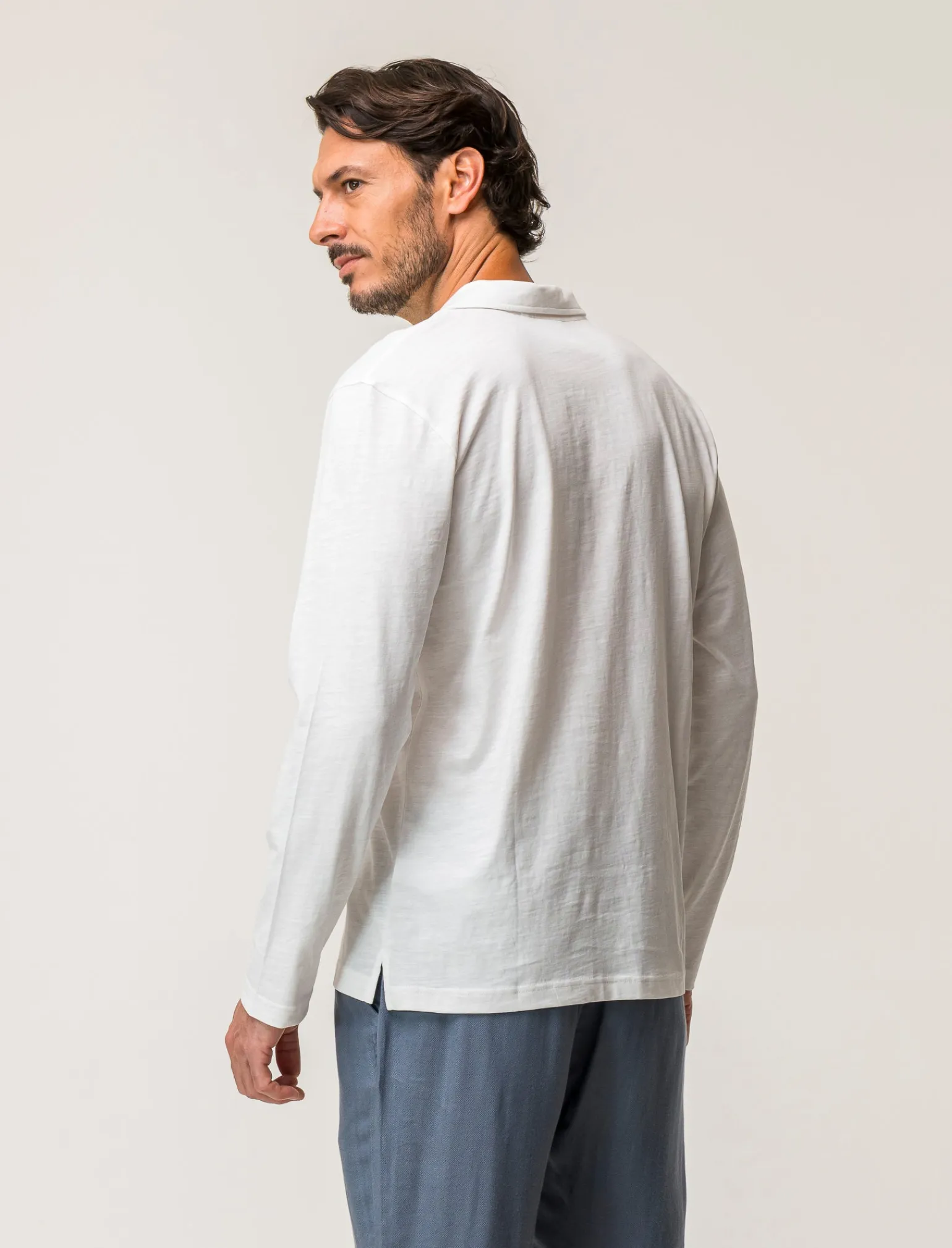 Uomo Piazza Italia Uomo | Polo E T-Shirt<Polo derby con colletto classico a rever in puro cotone slub a maniche lunghe -