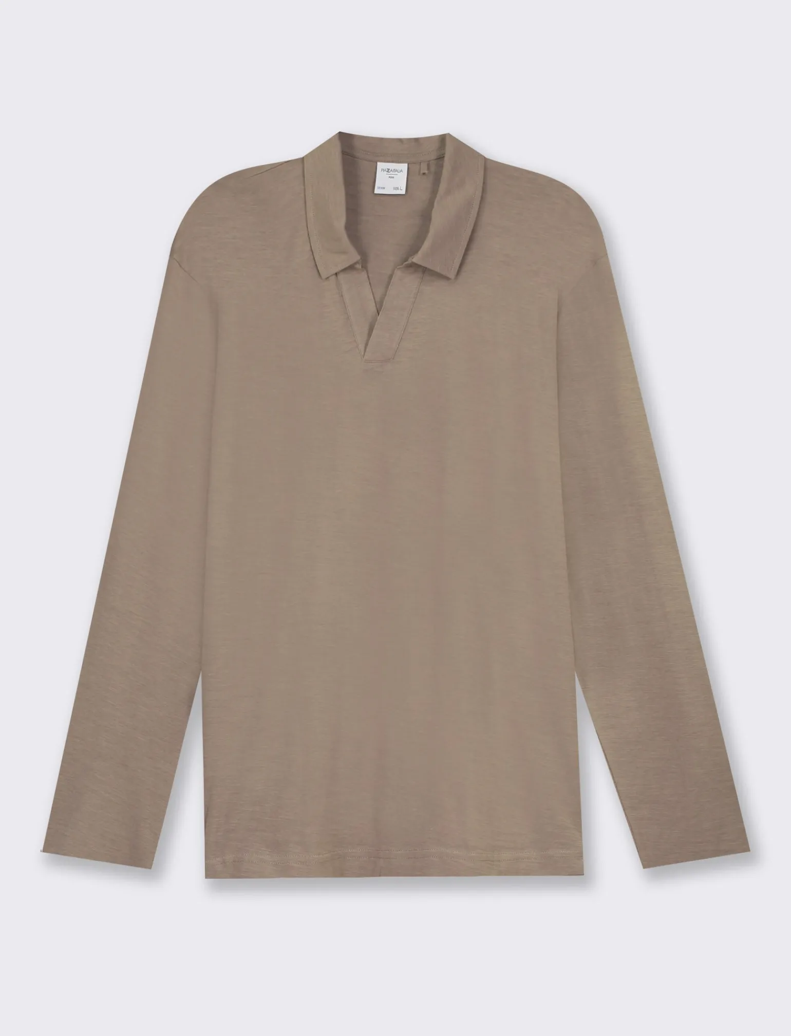 Uomo Piazza Italia Uomo | Polo E T-Shirt<Polo derby con colletto classico a rever in puro cotone slub a maniche lunghe - kaki