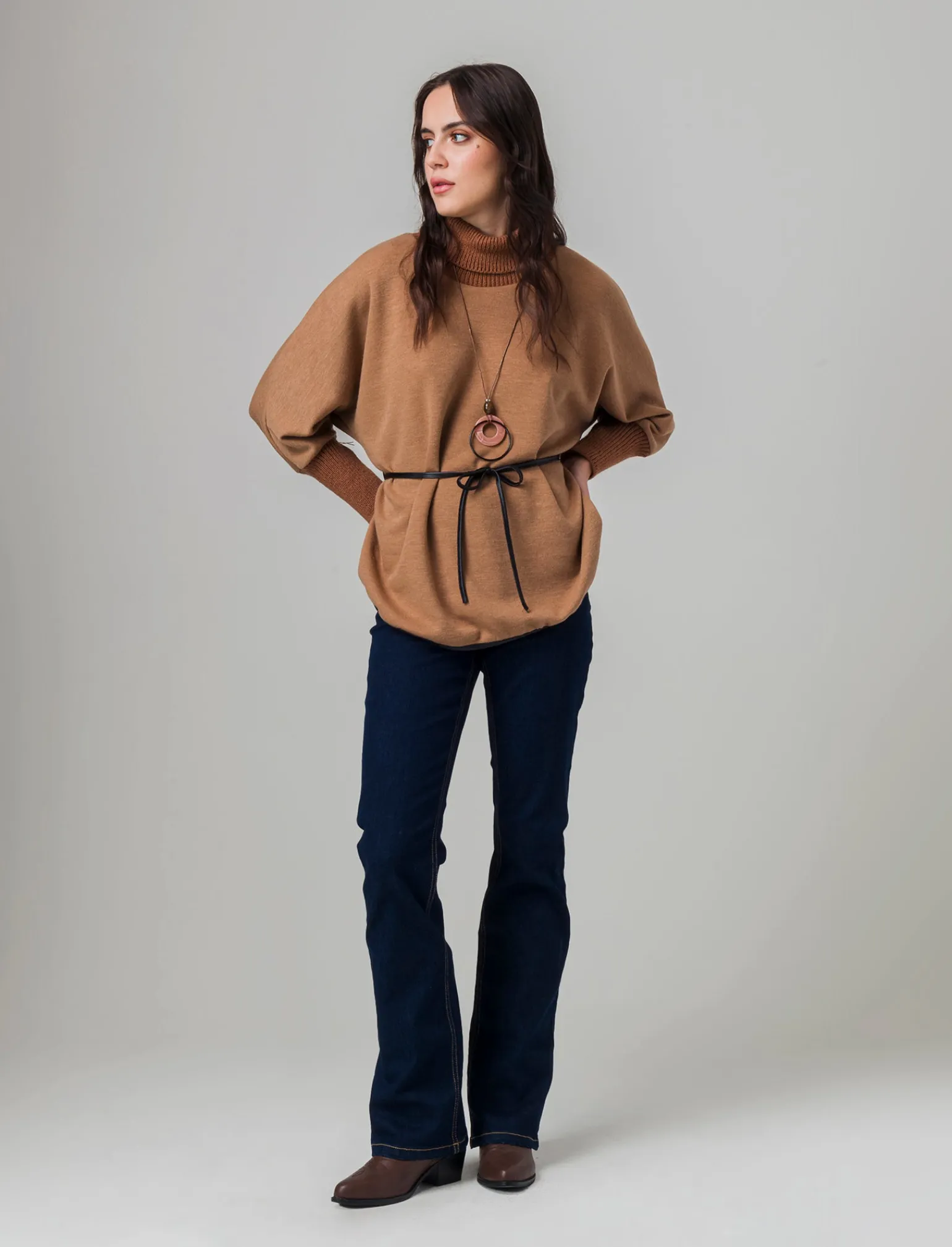 Donna Piazza Italia Maglieria<Pullover collo alto con maniche a 3/4 - Cammello