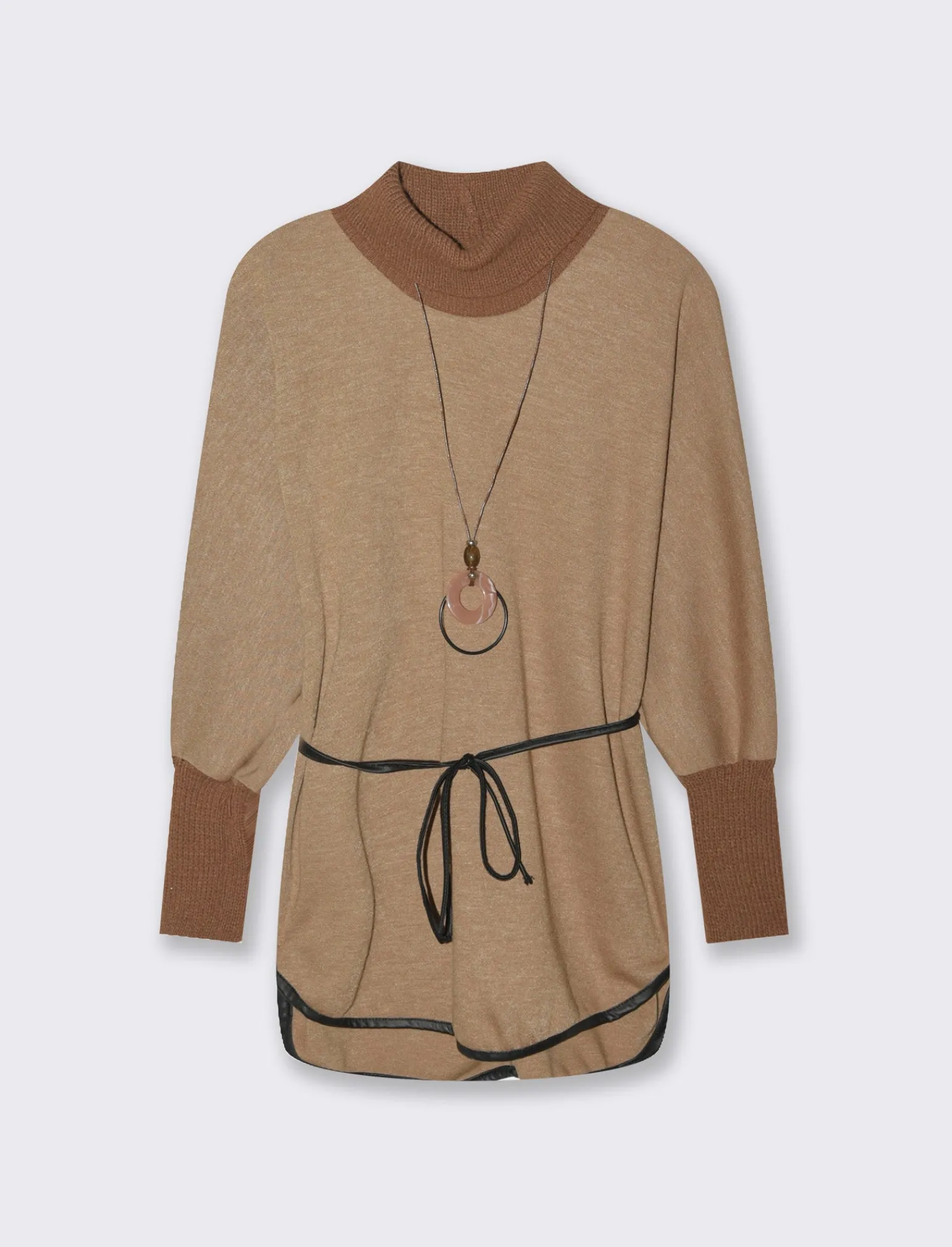 Donna Piazza Italia Maglieria<Pullover collo alto con maniche a 3/4 - Cammello