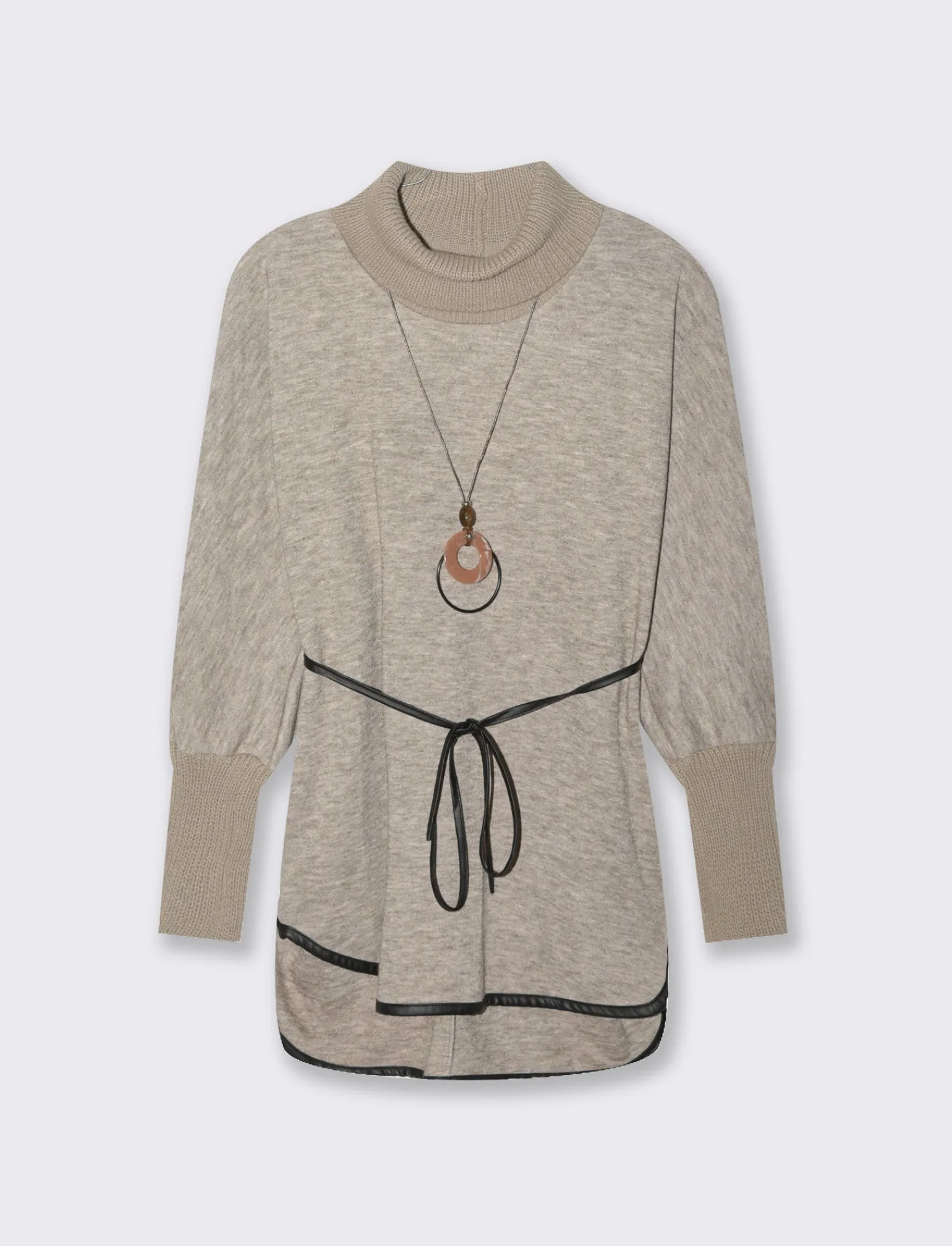 Donna Piazza Italia Maglieria<Pullover collo alto con maniche a 3/4 - Grigio tortora