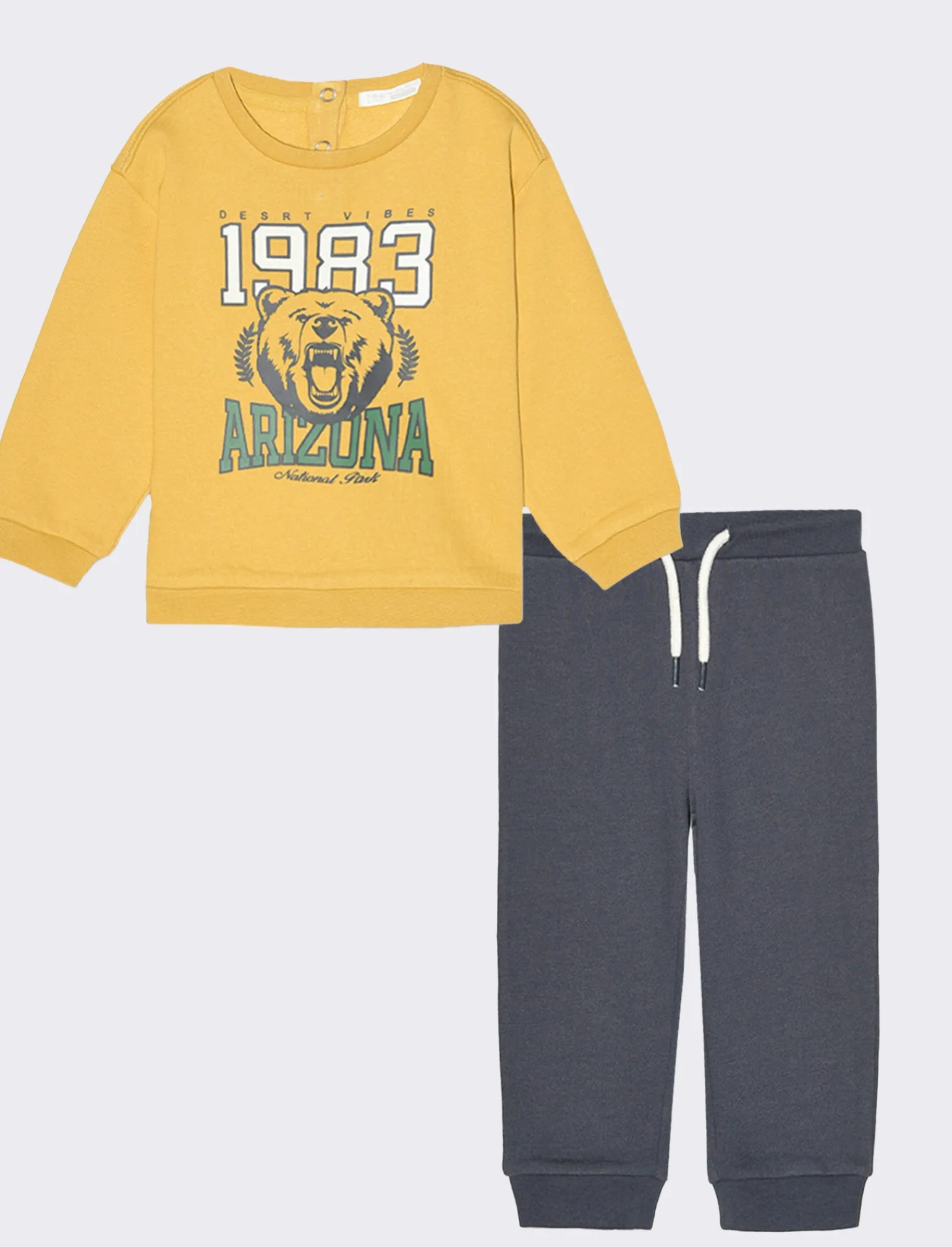 Piazza Italia Neonato | Completi<Set due pezzi felpa girocollo con stampa frontale e pantalone jogger - Ocra