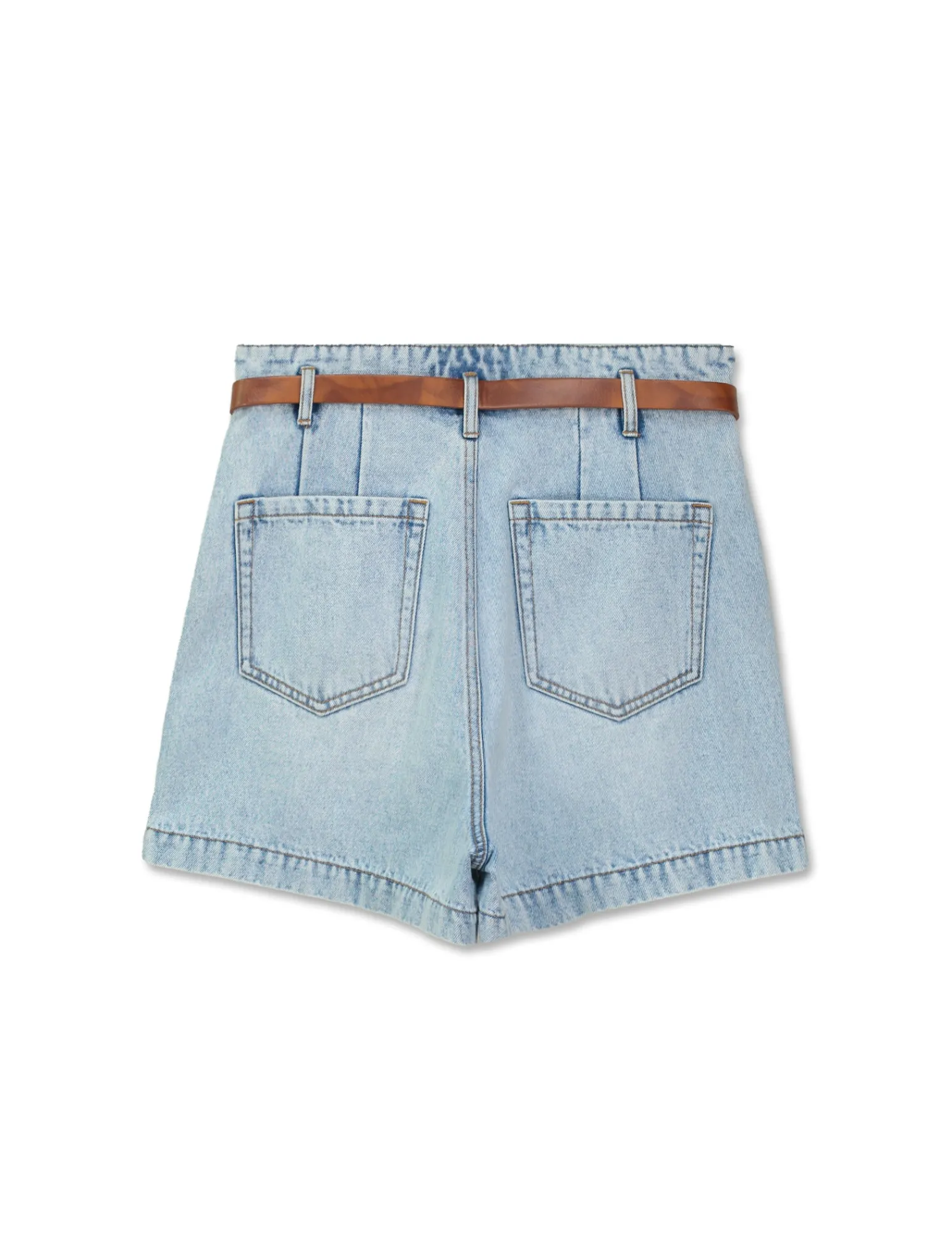 Donna Piazza Italia Shorts<Short in demin modello paper bag con cintura e tasche applicate sul retro - Denim chiaro