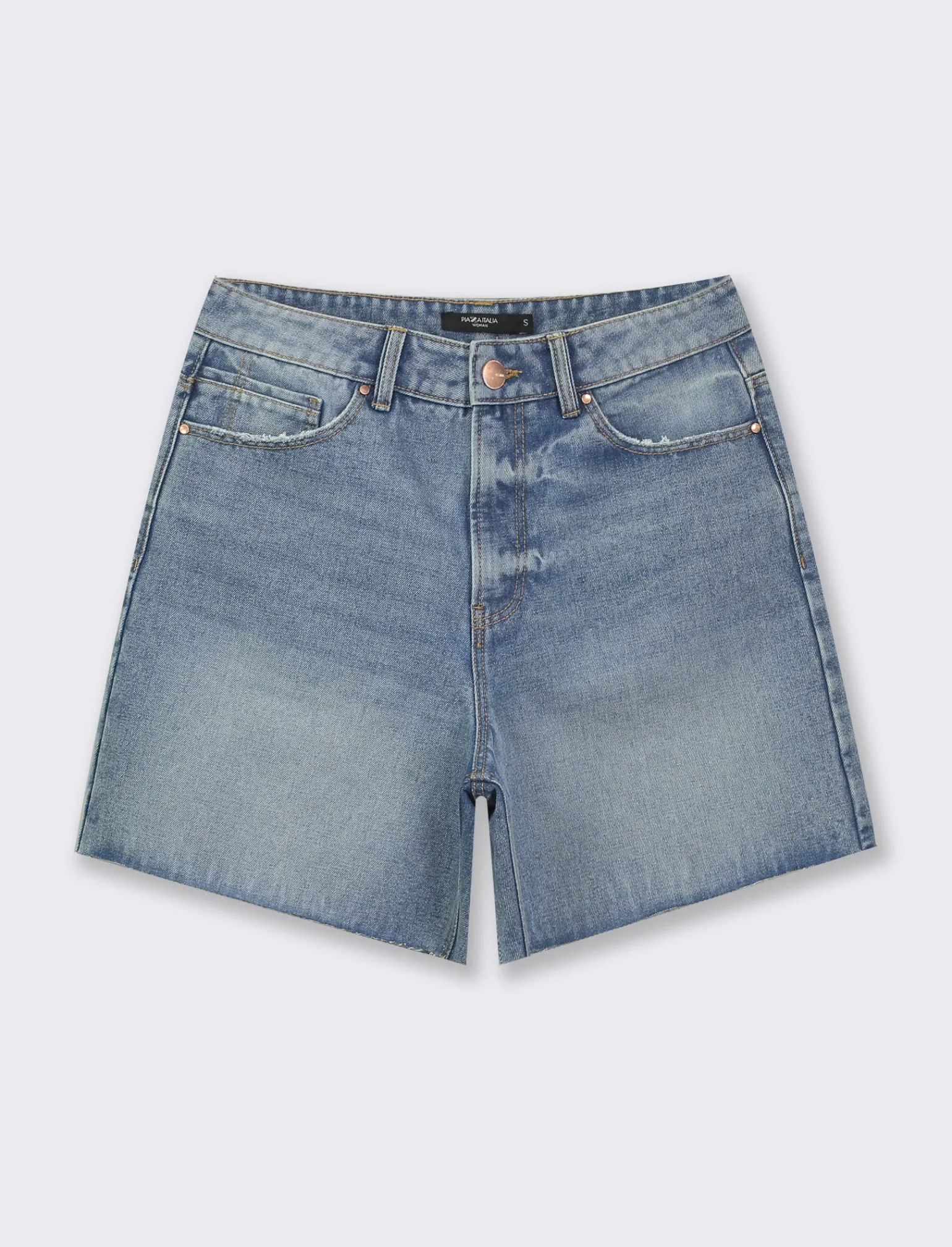 Donna Piazza Italia Shorts<Short in denim vestibilità regular in tessuto fisso fondo sfrangiato - Denim