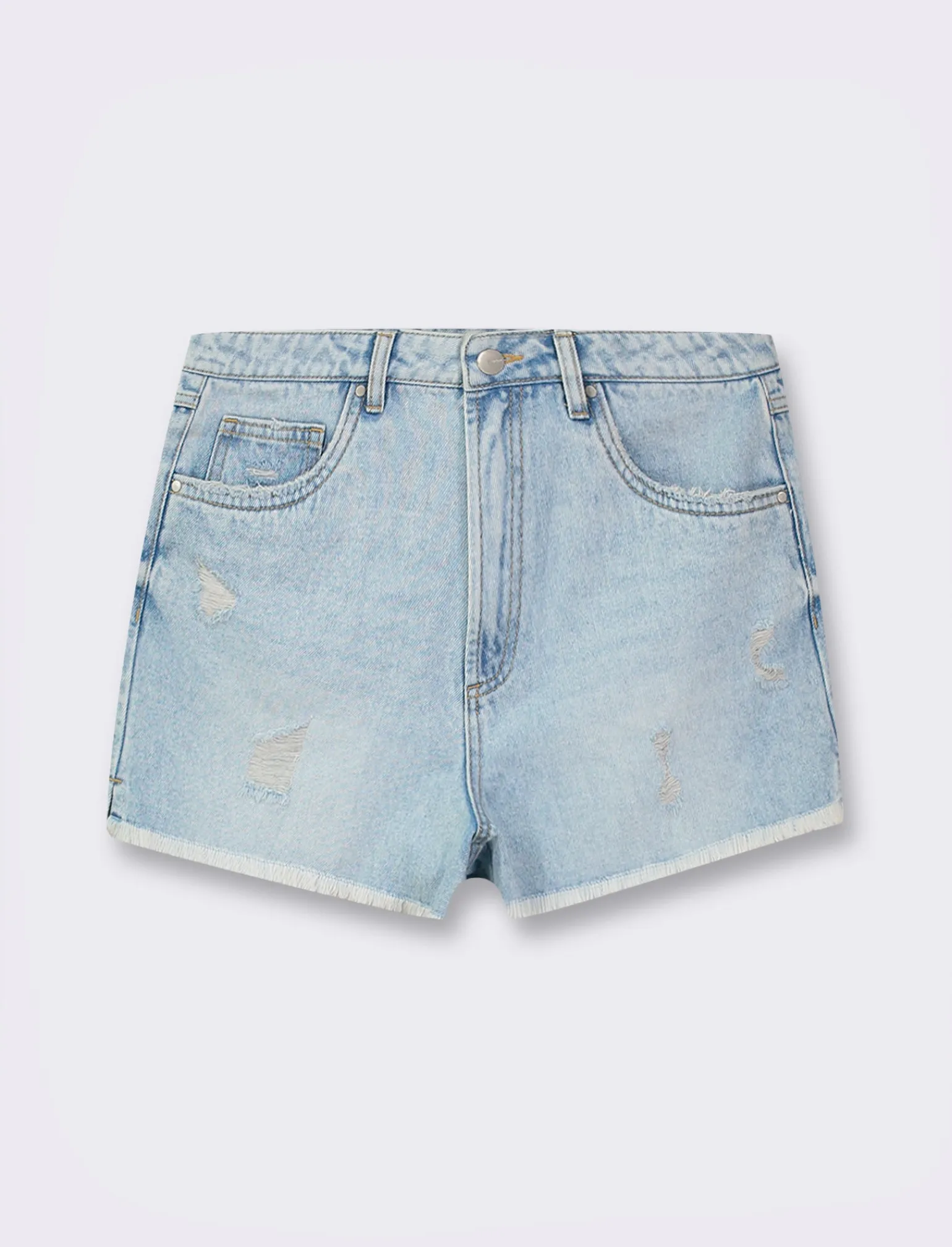 Donna Piazza Italia Shorts<Short in tessuto denim con orlo sfrangiato,apertura con zip e bottone - Denim