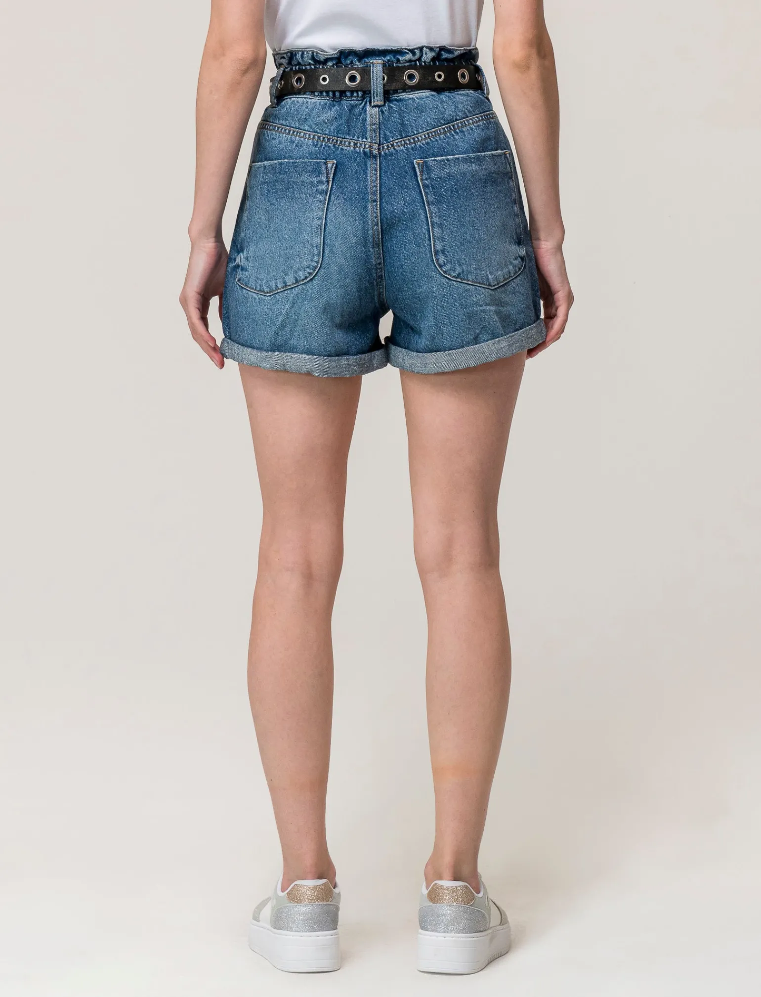Donna Piazza Italia Shorts<Short in tessuto vestibilità paper bag con cintura e orlo riscoltato - Denim