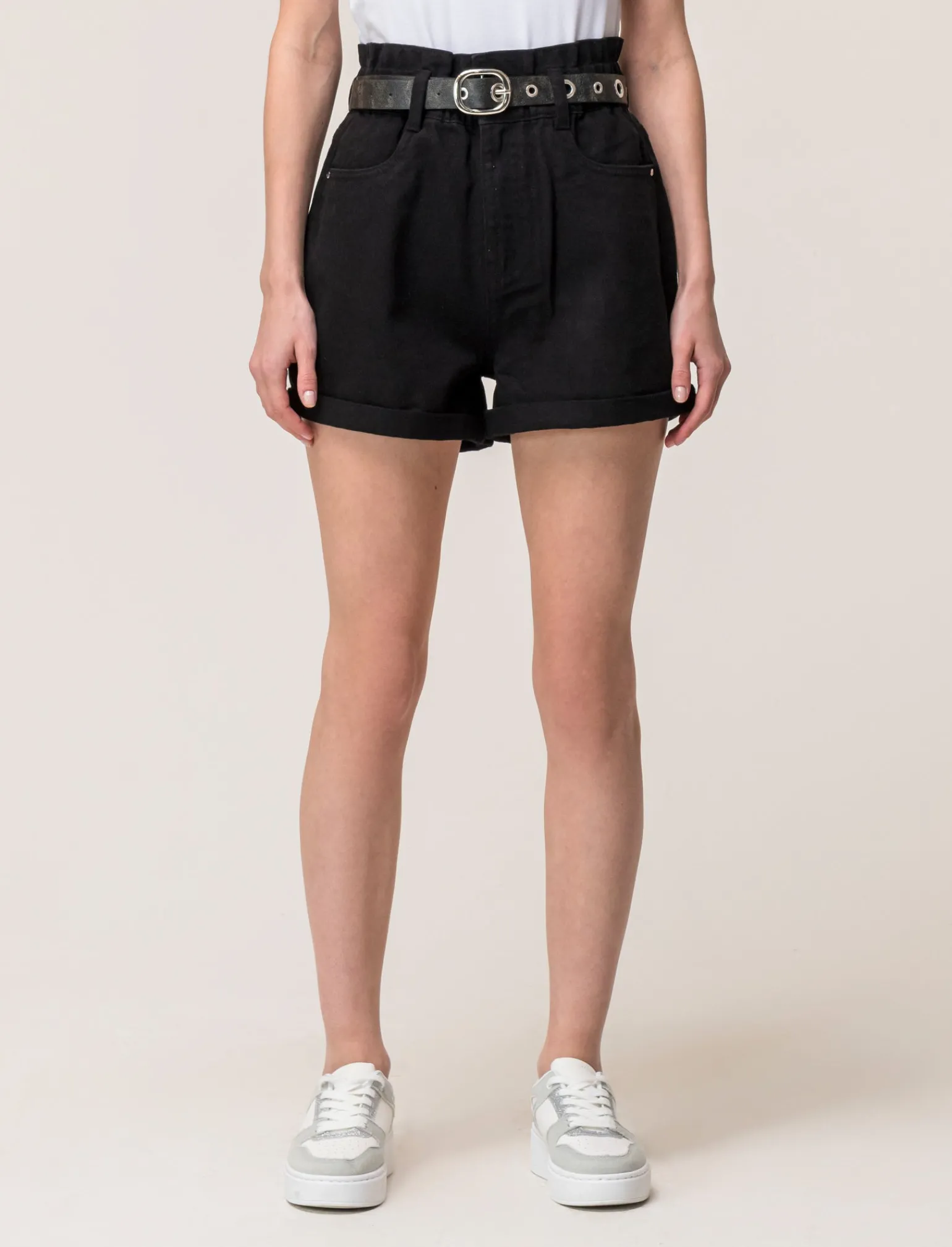 Donna Piazza Italia Shorts<Short in tessuto vestibilità paper bag con cintura e orlo riscoltato -