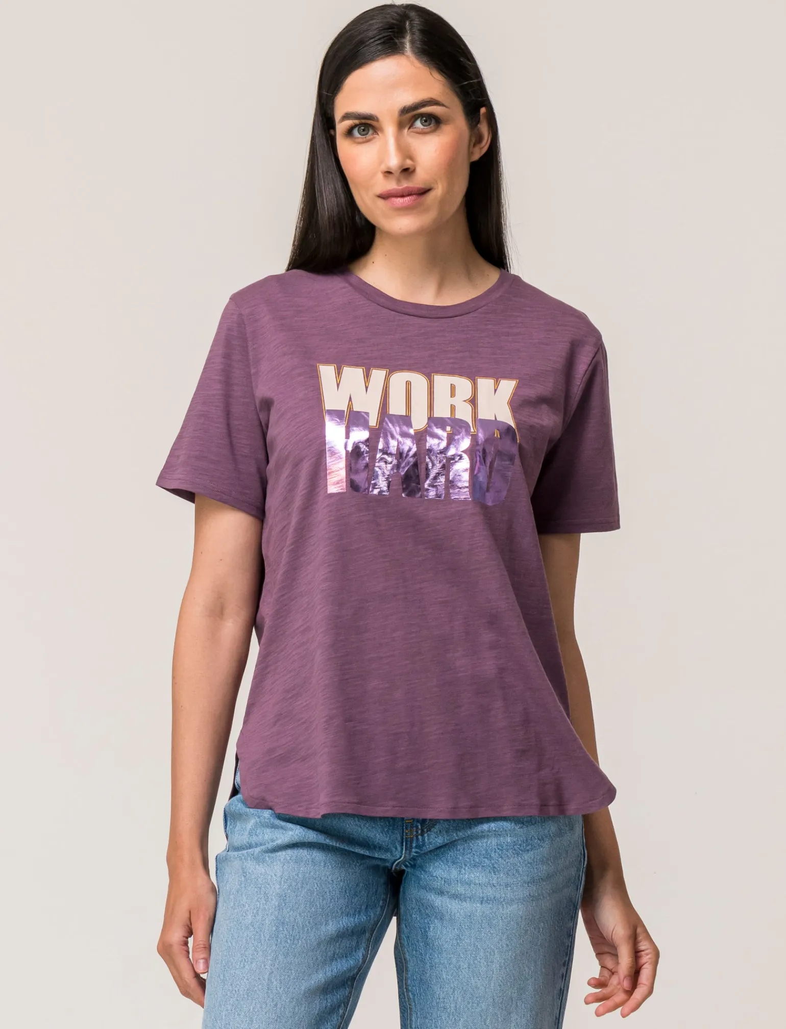 Donna Piazza Italia Donna | T-Shirt E Top<T shirt mezza manica girocollo con stampa effetto laminato con fondo piu lungo - malva