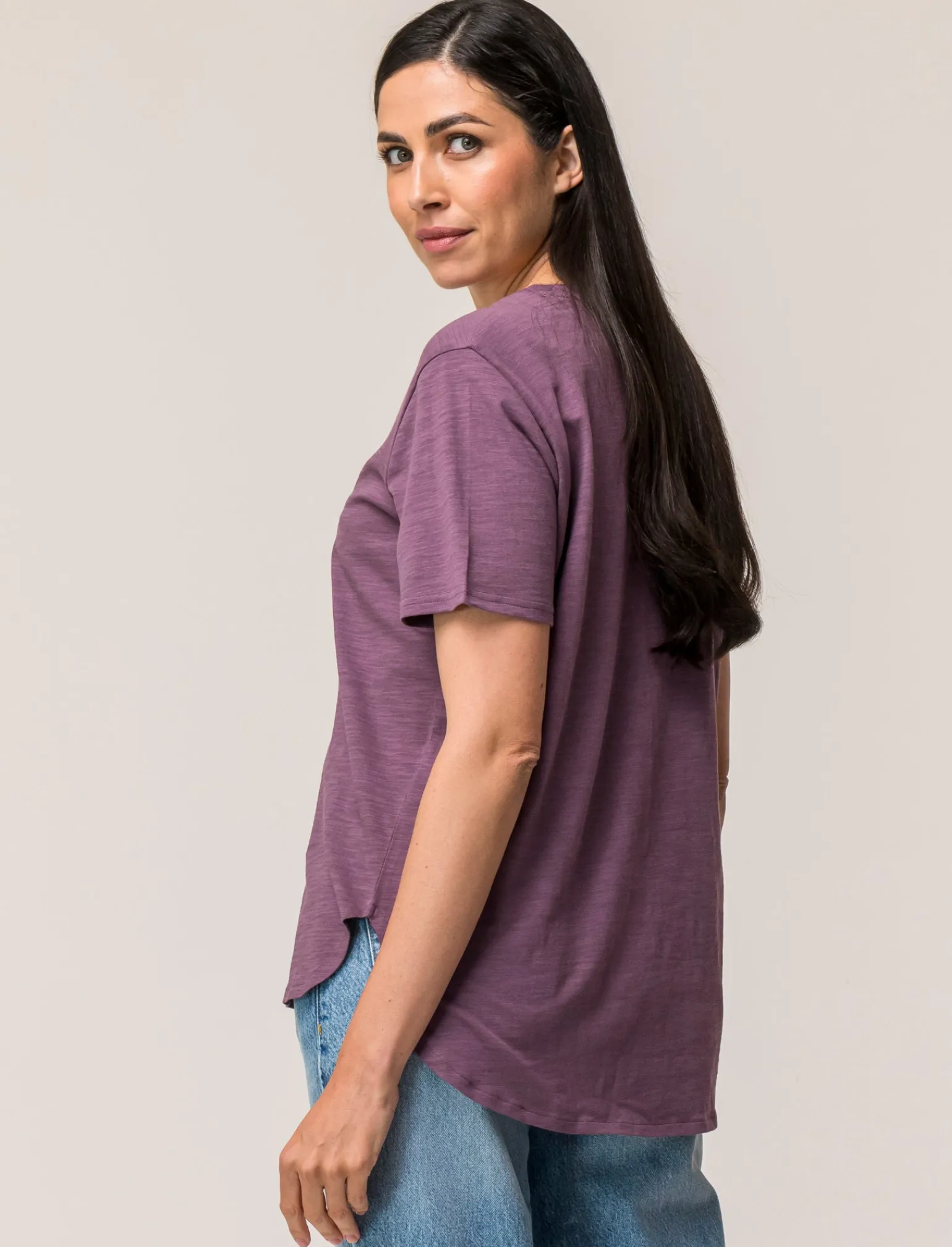 Donna Piazza Italia Donna | T-Shirt E Top<T shirt mezza manica girocollo con stampa effetto laminato con fondo piu lungo - malva