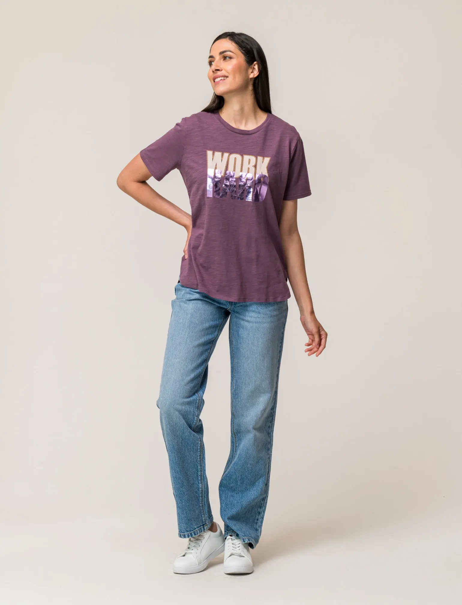 Donna Piazza Italia Donna | T-Shirt E Top<T shirt mezza manica girocollo con stampa effetto laminato con fondo piu lungo - malva