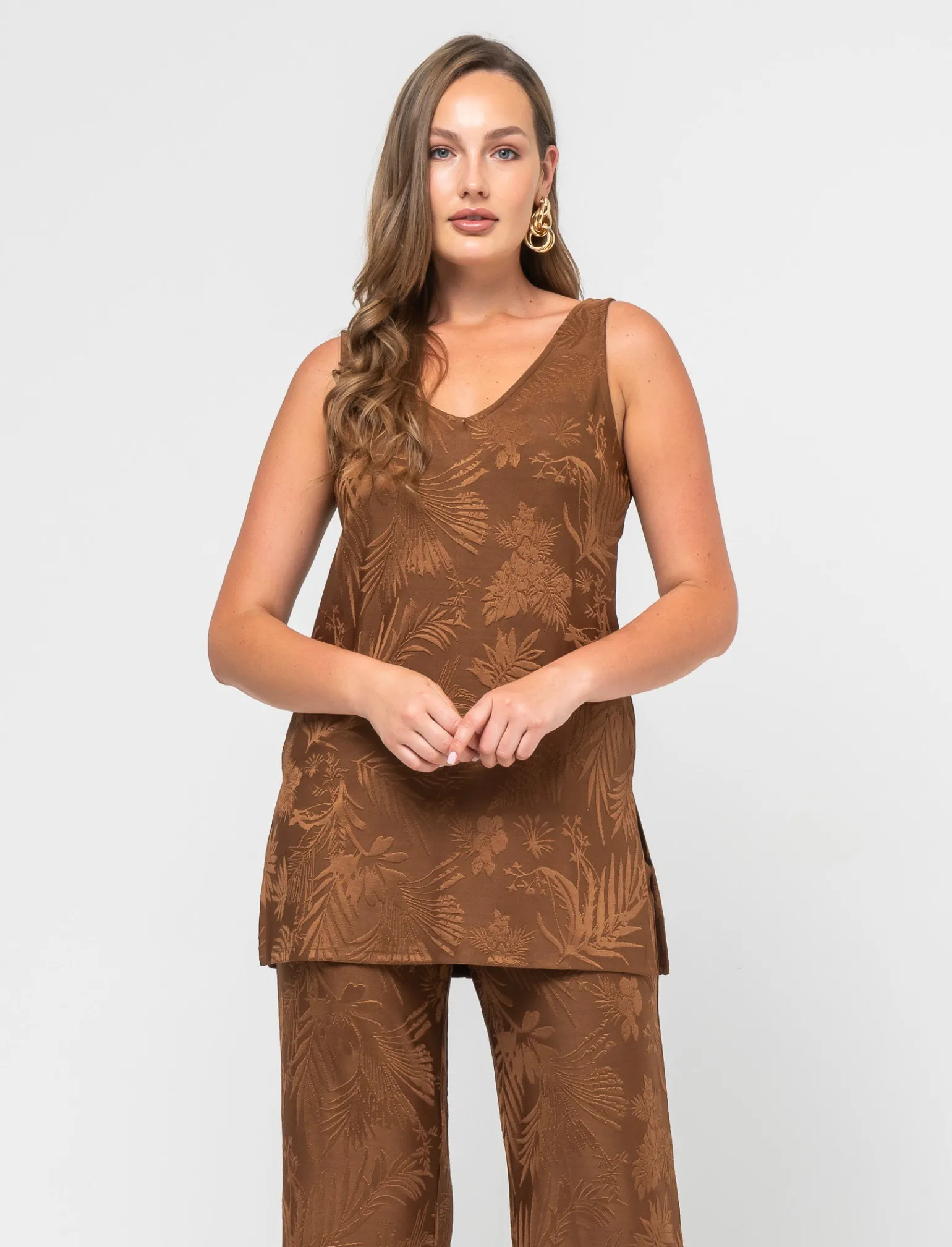 Donna Piazza Italia T-Shirt E Top<Top elatsico vestibilità regular e lavorazione jaquard - tabacco