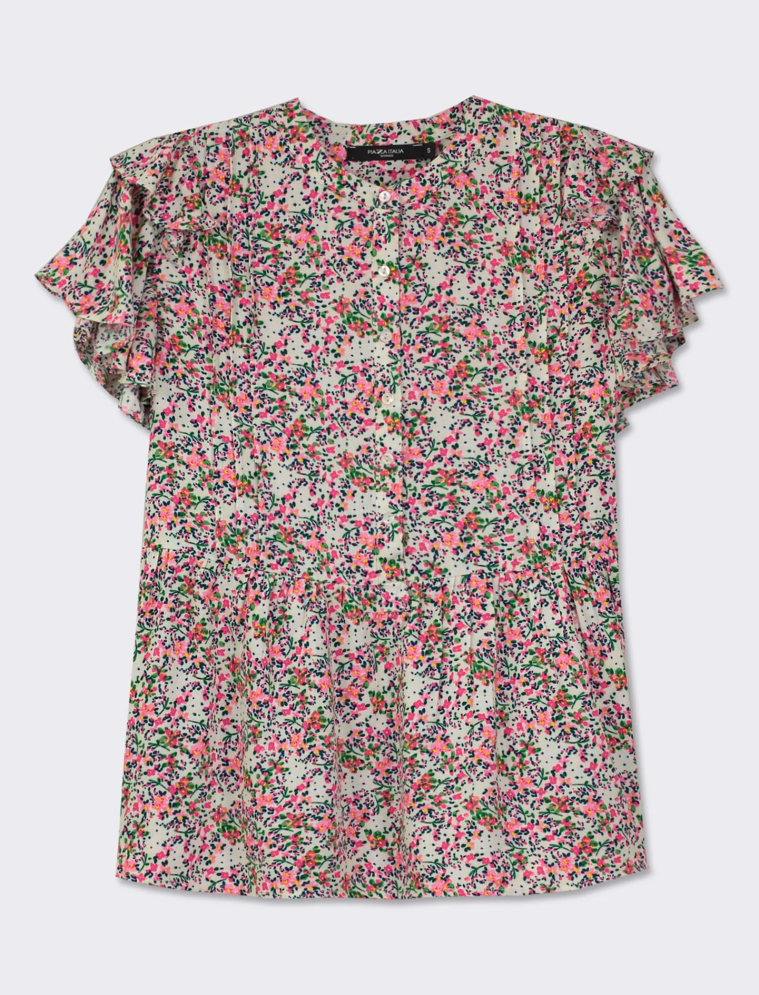 Donna Piazza Italia T-Shirt E Top<Top stampato con manica volant a apertura frontale con bottoni - var 1