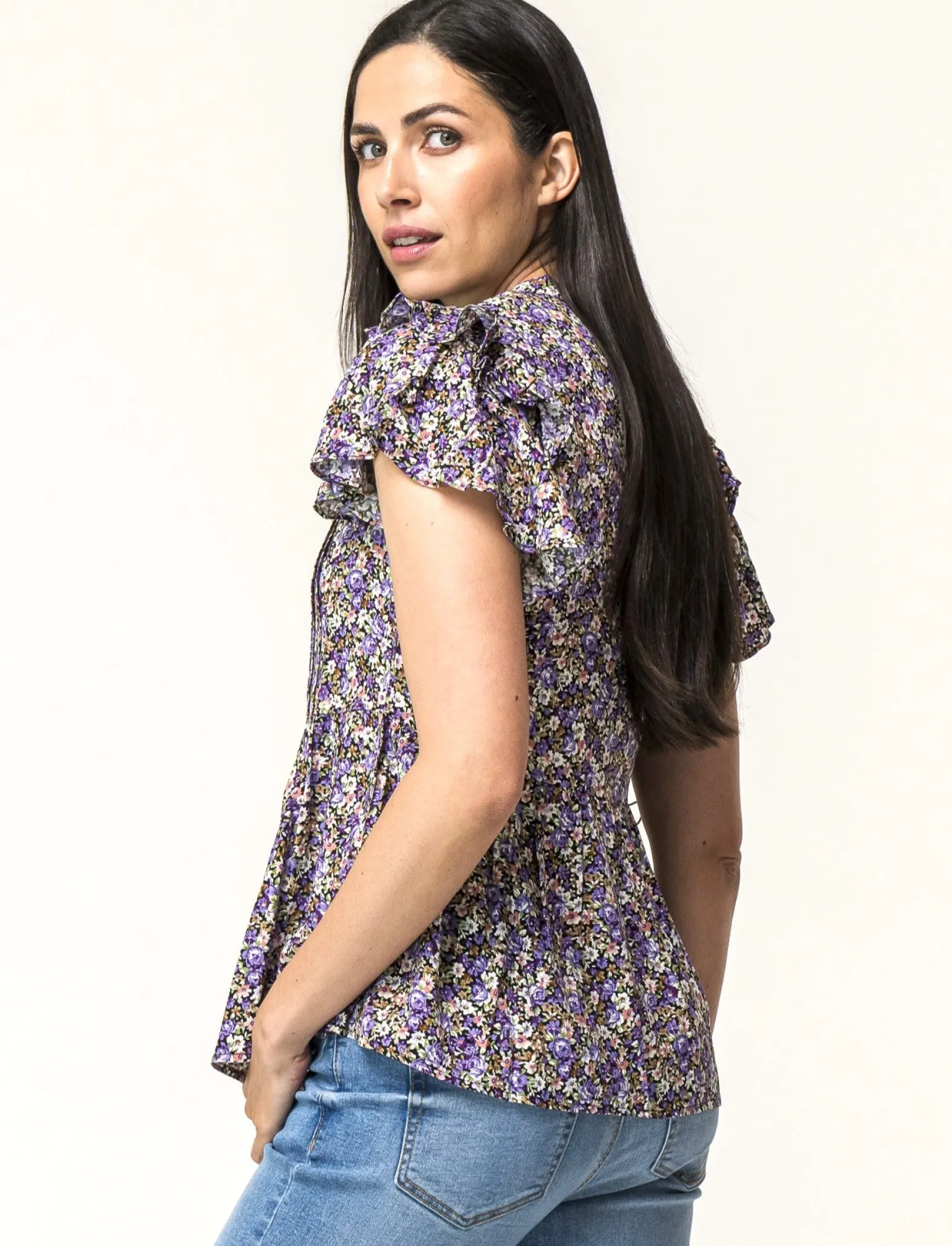 Donna Piazza Italia T-Shirt E Top<Top stampato con manica volant a apertura frontale con bottoni - var 2