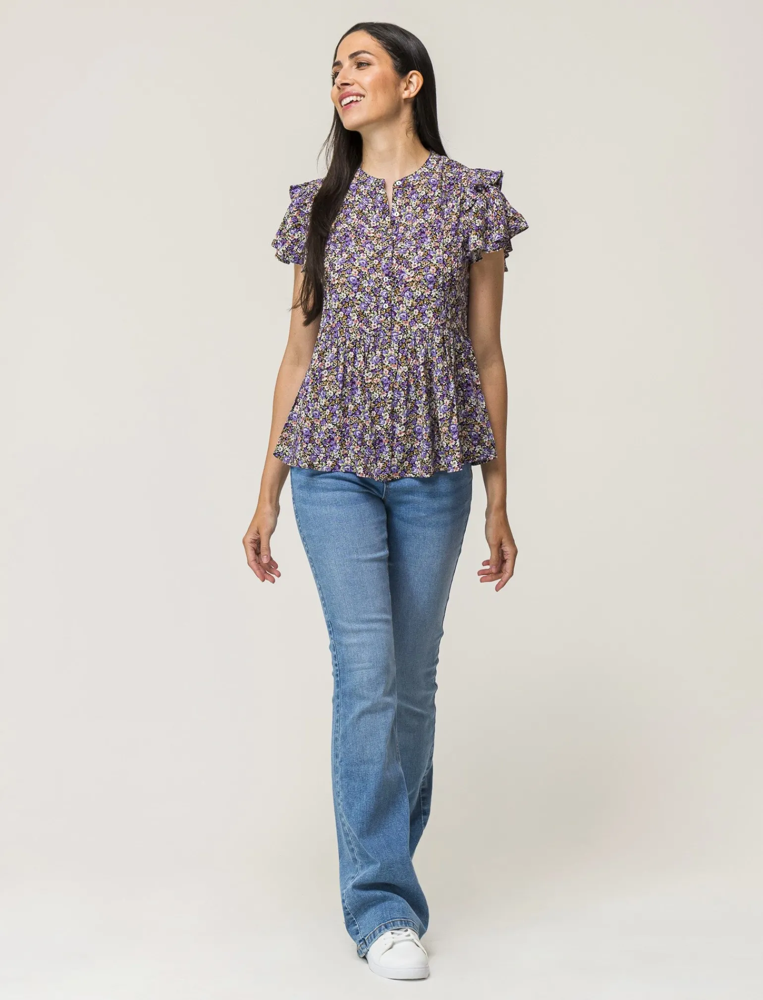 Donna Piazza Italia T-Shirt E Top<Top stampato con manica volant a apertura frontale con bottoni - var 2