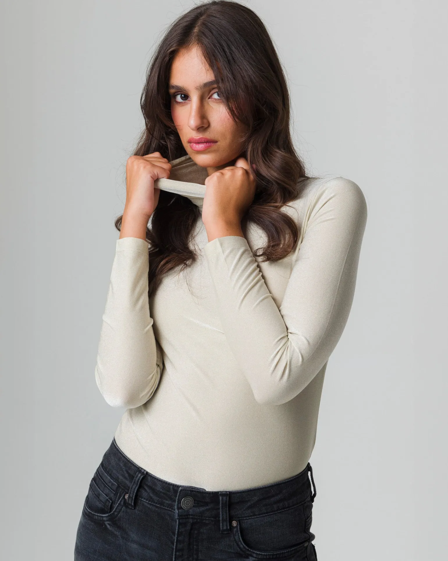 Donna Piazza Italia Donna | Maglieria<T-shirt a collo alto con filo effetto metallizzato vestibilità slim - Avorio