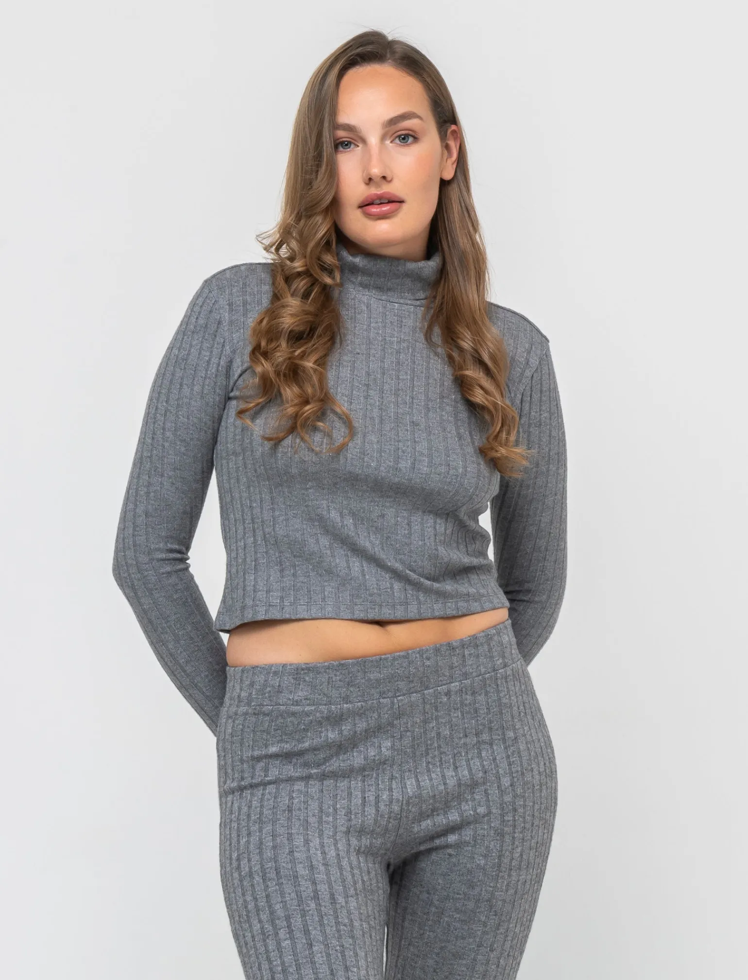 Donna Piazza Italia Maglieria<T-shirt a collo alto e manica lunga e tessuto lavorato a coste - melange