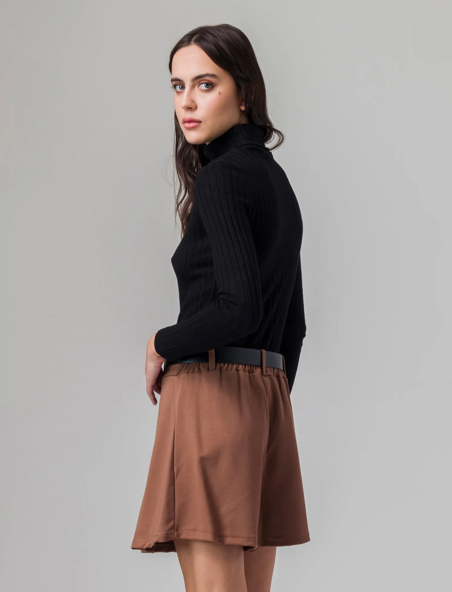 Donna Piazza Italia Maglieria<T-shirt a collo alto e manica lunga e tessuto lavorato a coste -
