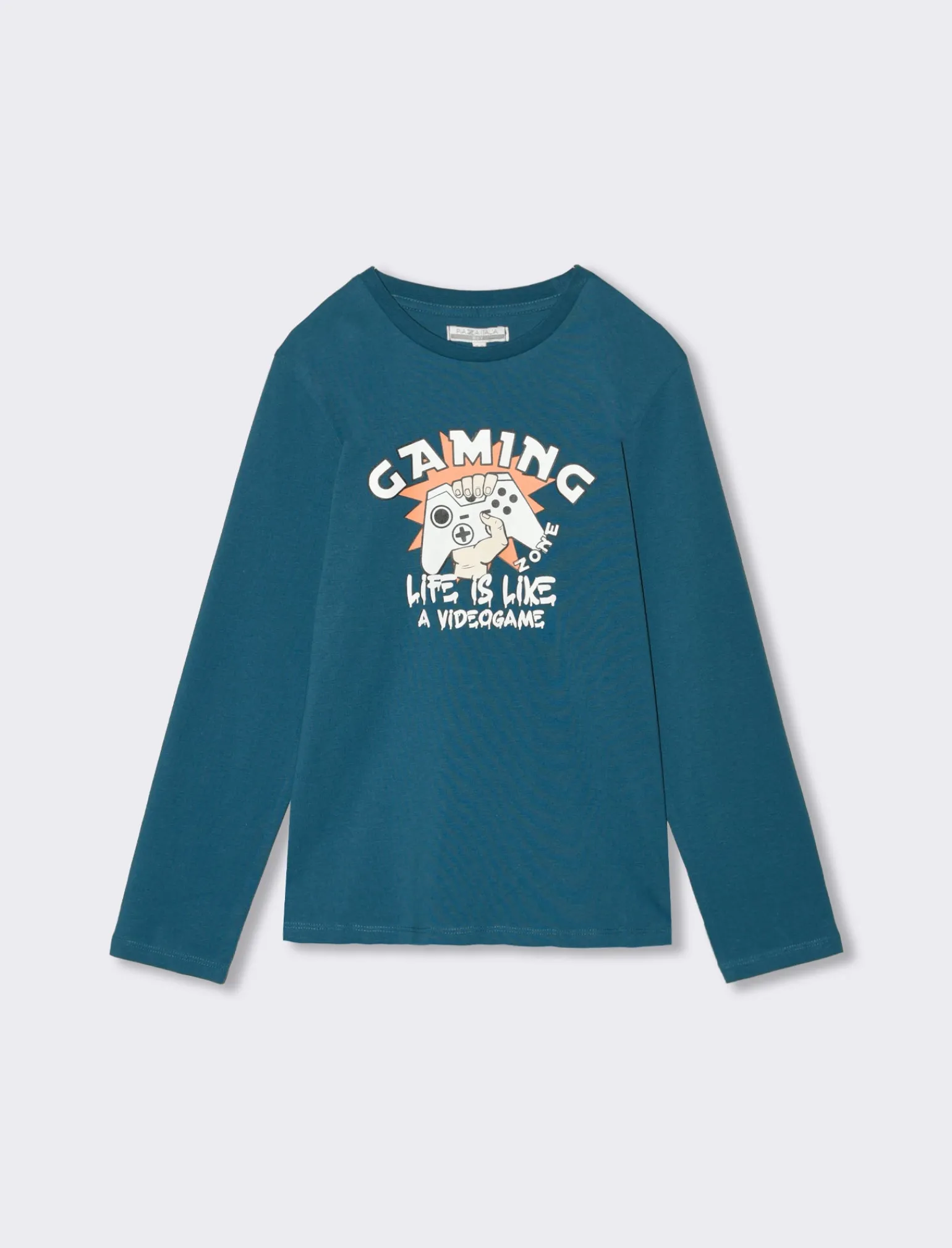 Bambino Piazza Italia Bambino | Maglieria<T-shirt a manica lunga in cotone con stampa davanti - Ottanio