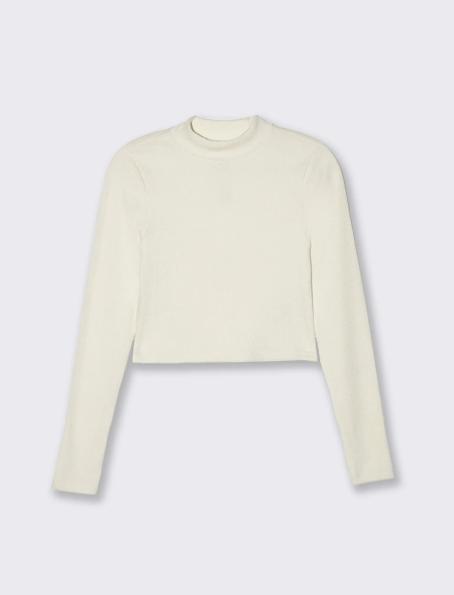 Donna Piazza Italia Donna | Maglieria<T-shirt crop manica lunga con mezzo collo lavorazione a coste strette - Avorio