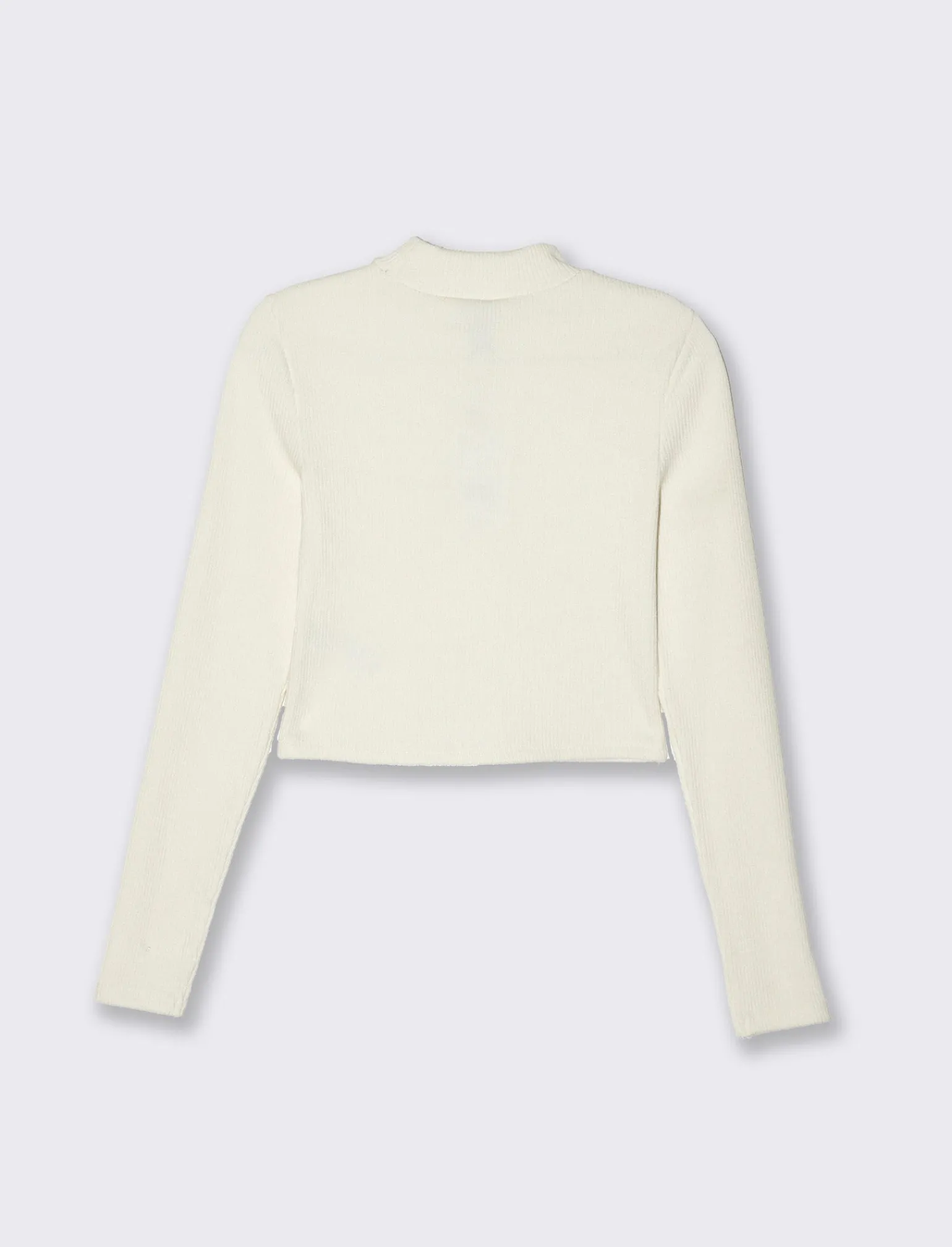 Donna Piazza Italia Donna | Maglieria<T-shirt crop manica lunga con mezzo collo lavorazione a coste strette - Avorio