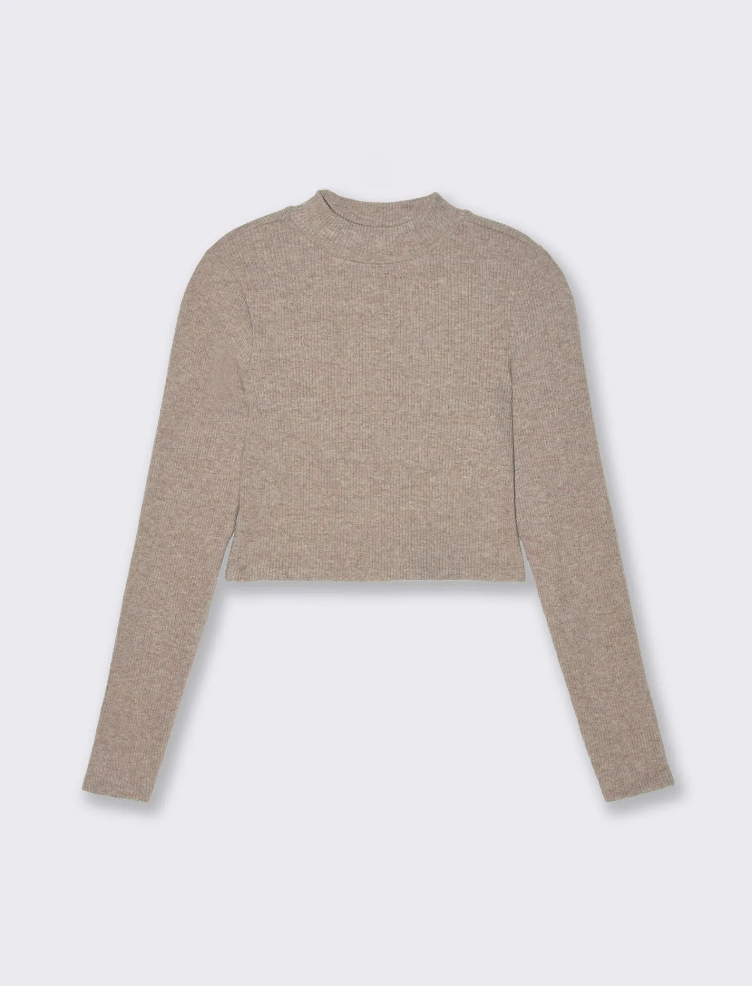 Donna Piazza Italia Donna | Maglieria<T-shirt crop manica lunga con mezzo collo lavorazione a coste strette - Grigio tortora