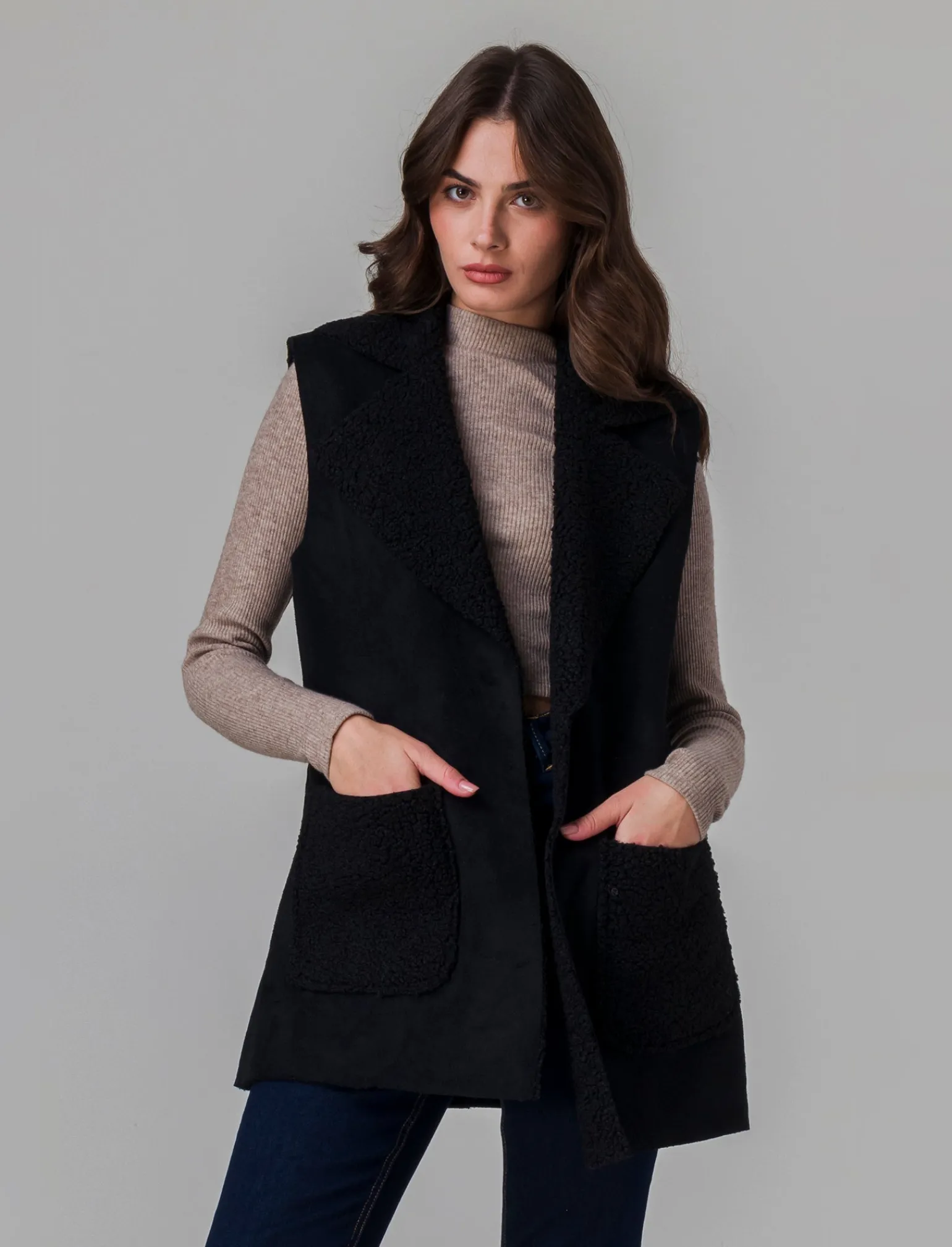 Donna Piazza Italia Donna | Maglieria<T-shirt crop manica lunga con mezzo collo lavorazione a coste strette - Grigio tortora