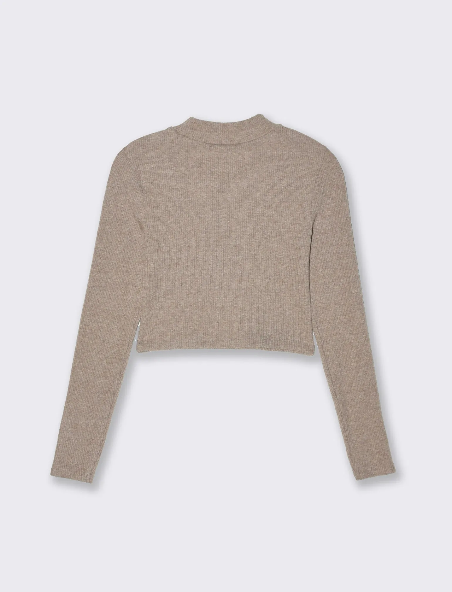 Donna Piazza Italia Donna | Maglieria<T-shirt crop manica lunga con mezzo collo lavorazione a coste strette - Grigio tortora
