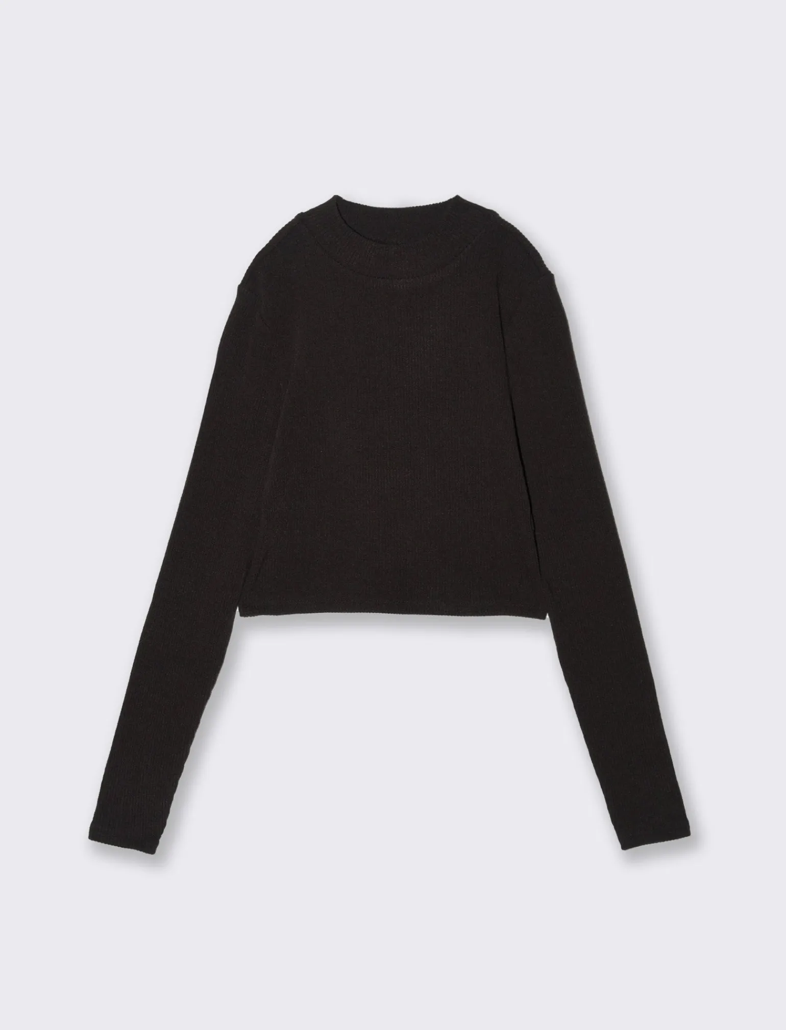 Donna Piazza Italia Donna | Maglieria<T-shirt crop manica lunga con mezzo collo lavorazione a coste strette - Nero