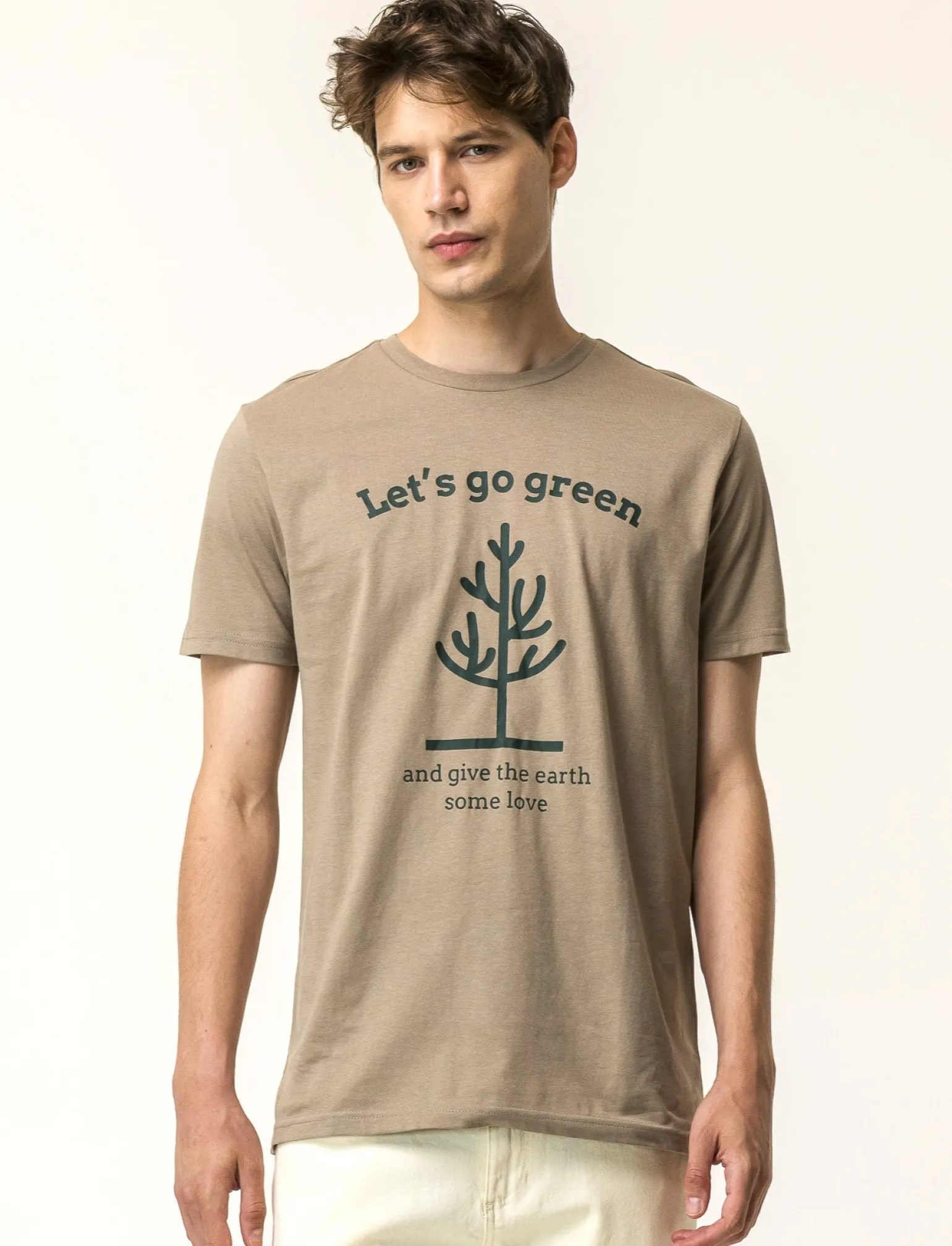 Uomo Piazza Italia Uomo | Polo E T-Shirt<T-shirt girocollo con stampa a contrasto sulle maniche regular fit - tortora
