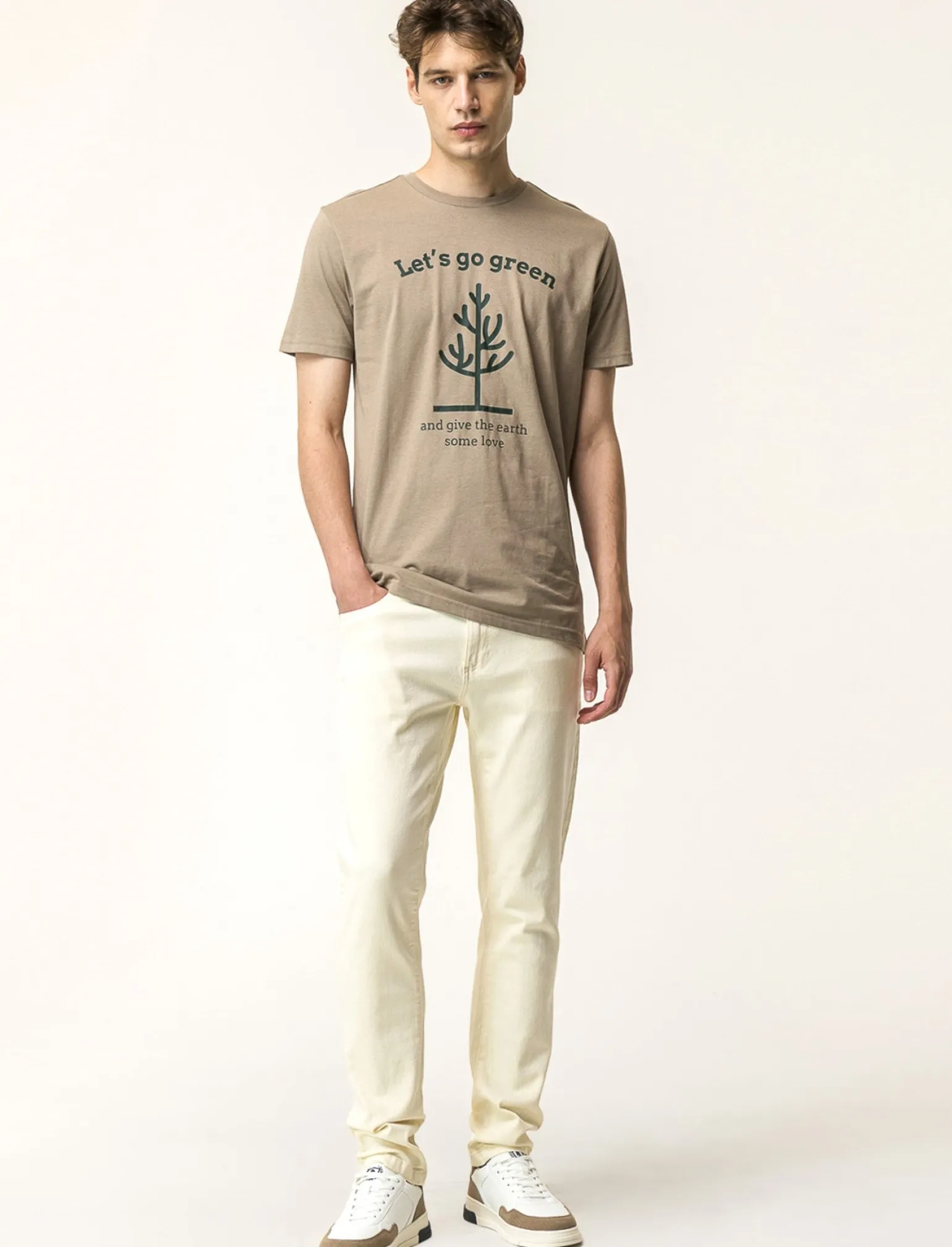 Uomo Piazza Italia Uomo | Polo E T-Shirt<T-shirt girocollo con stampa a contrasto sulle maniche regular fit - tortora