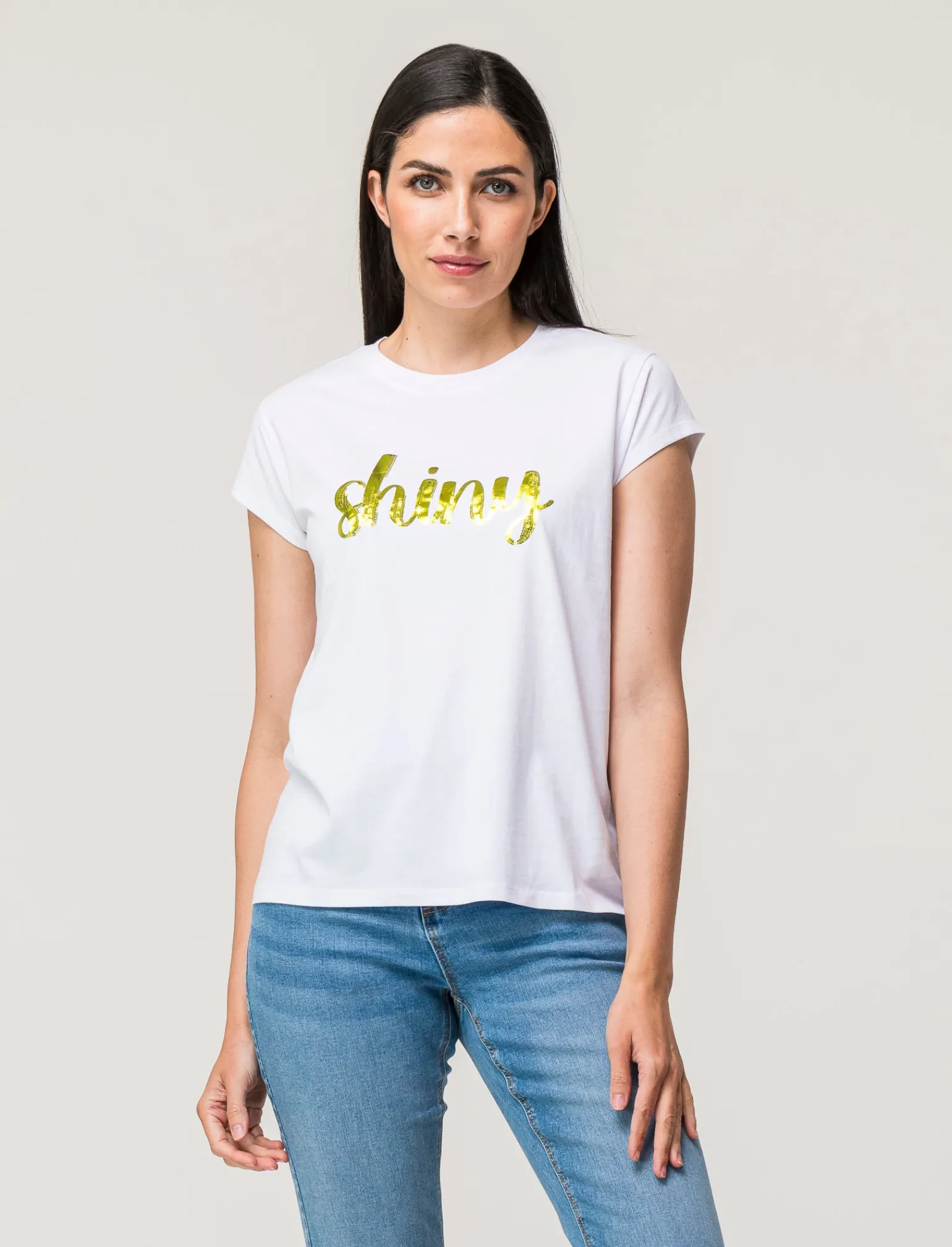 Donna Piazza Italia Donna | T-Shirt E Top<T-shirt girocollo in cotone con stampa e applicazione cordoncino, vestibilità regular - var 3