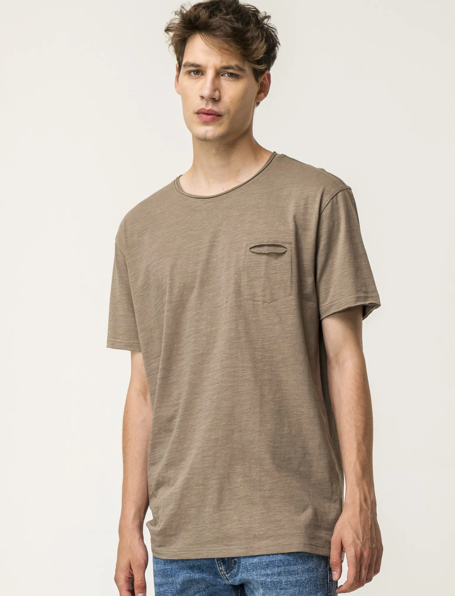 Uomo Piazza Italia Uomo | Polo E T-Shirt<T-shirt girocollo maniche corte loose fit in jersey slub puro cotone - kaki