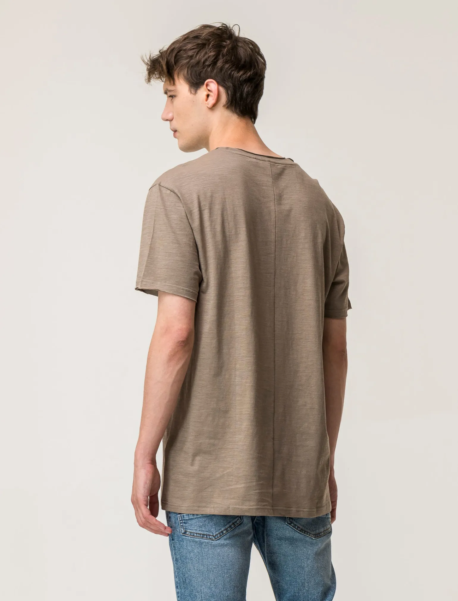 Uomo Piazza Italia Uomo | Polo E T-Shirt<T-shirt girocollo maniche corte loose fit in jersey slub puro cotone - kaki
