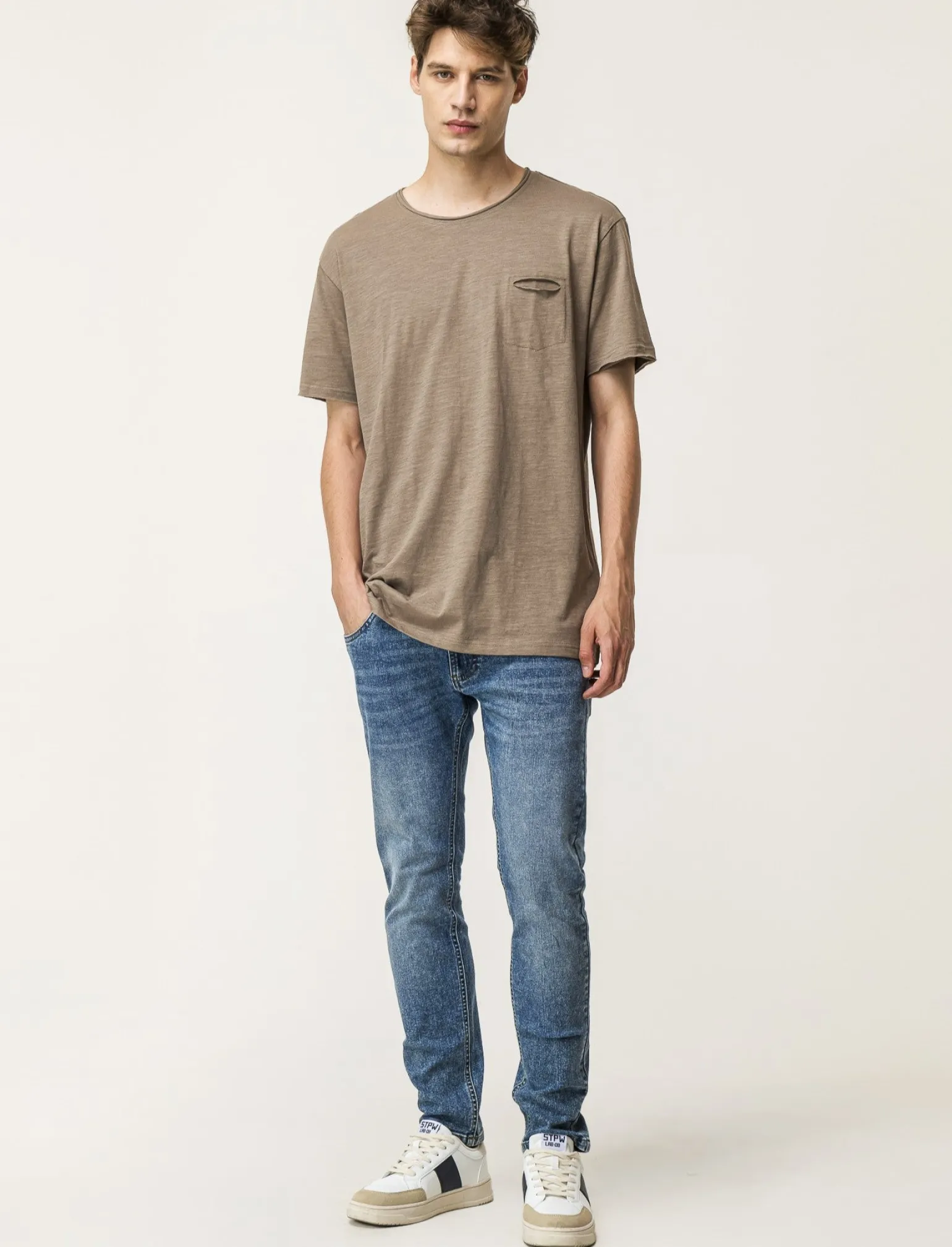 Uomo Piazza Italia Uomo | Polo E T-Shirt<T-shirt girocollo maniche corte loose fit in jersey slub puro cotone - kaki