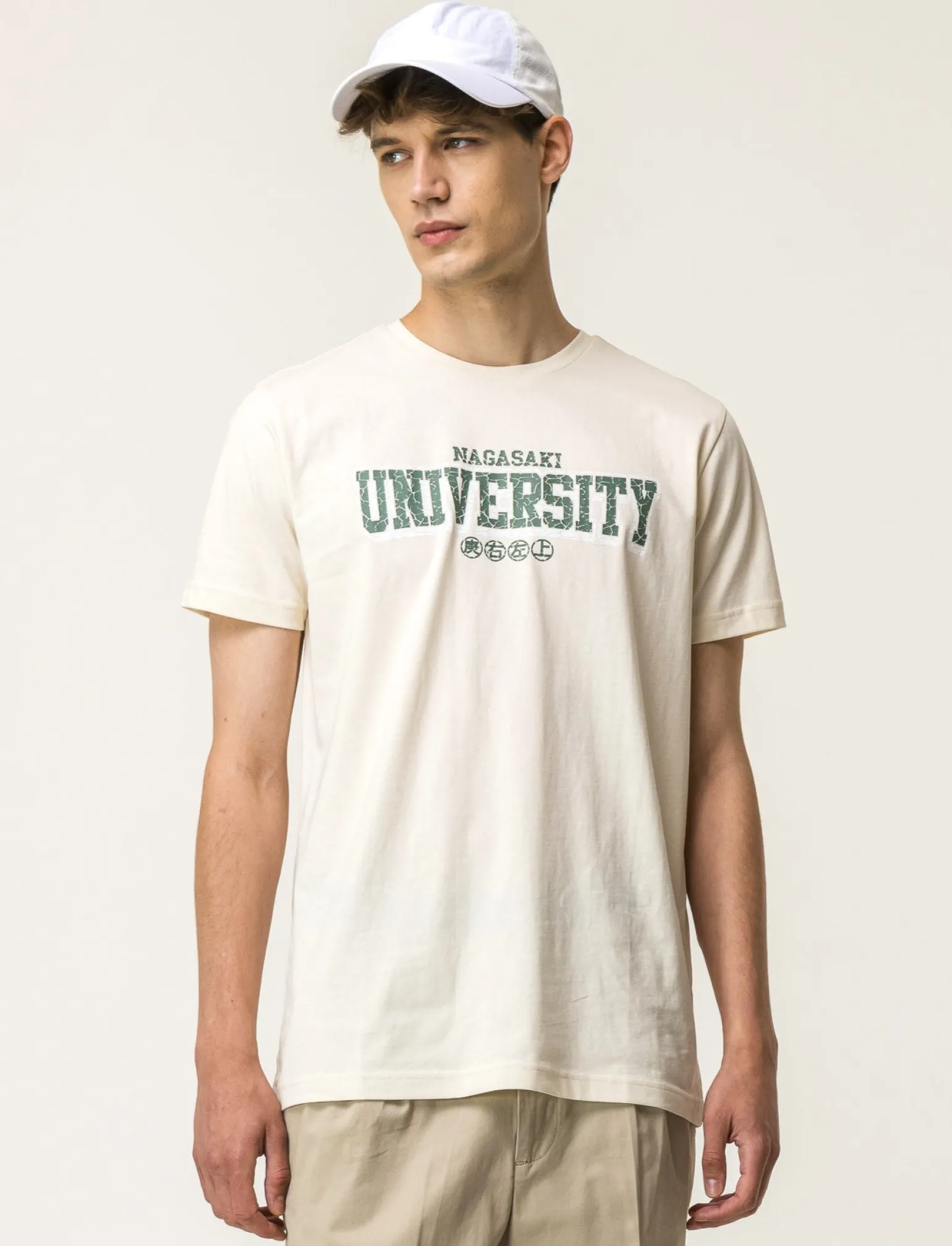 Uomo Piazza Italia Uomo | Polo E T-Shirt<T-shirt girocollo maniche corte regular fit college inspiration - latte