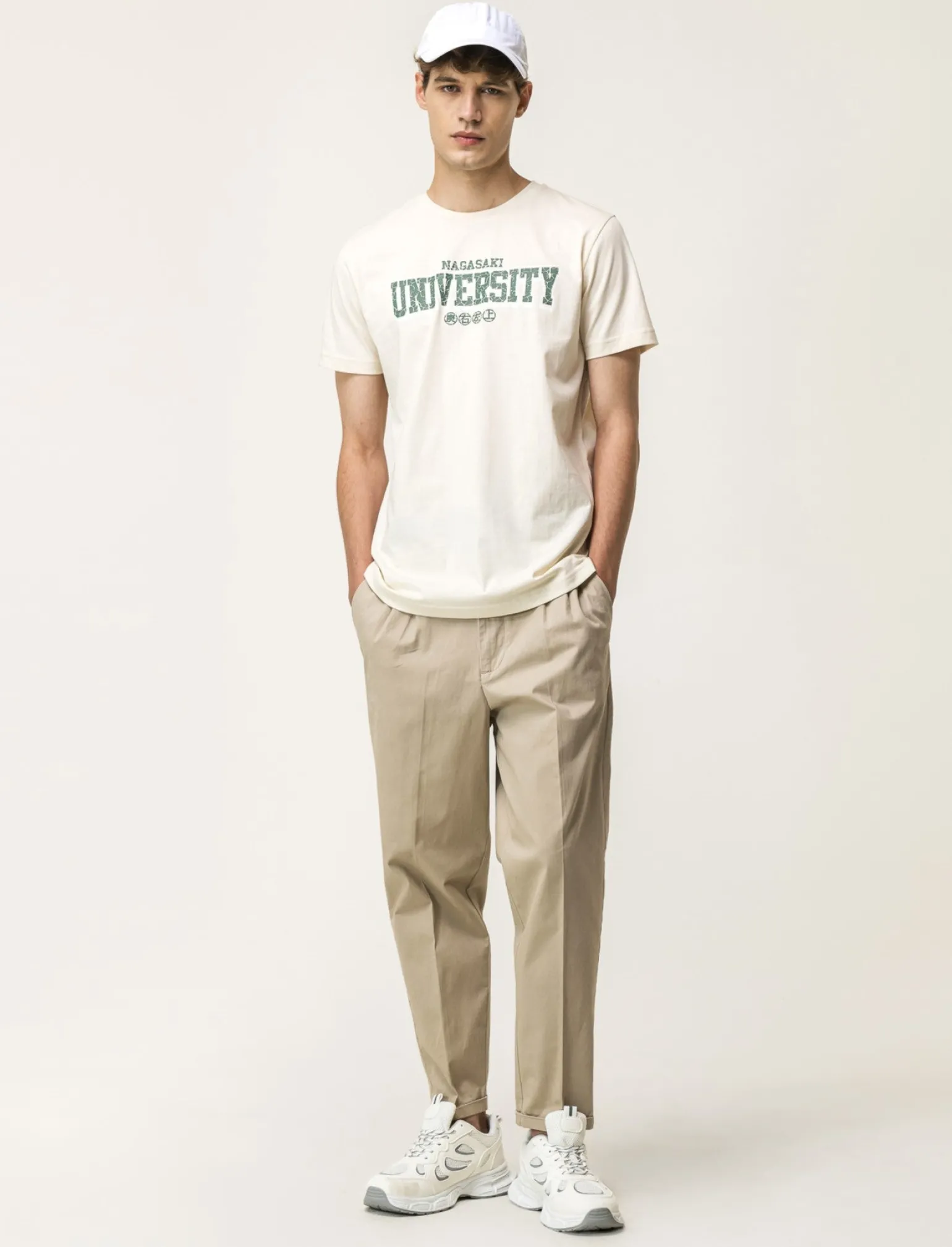 Uomo Piazza Italia Uomo | Polo E T-Shirt<T-shirt girocollo maniche corte regular fit college inspiration - latte