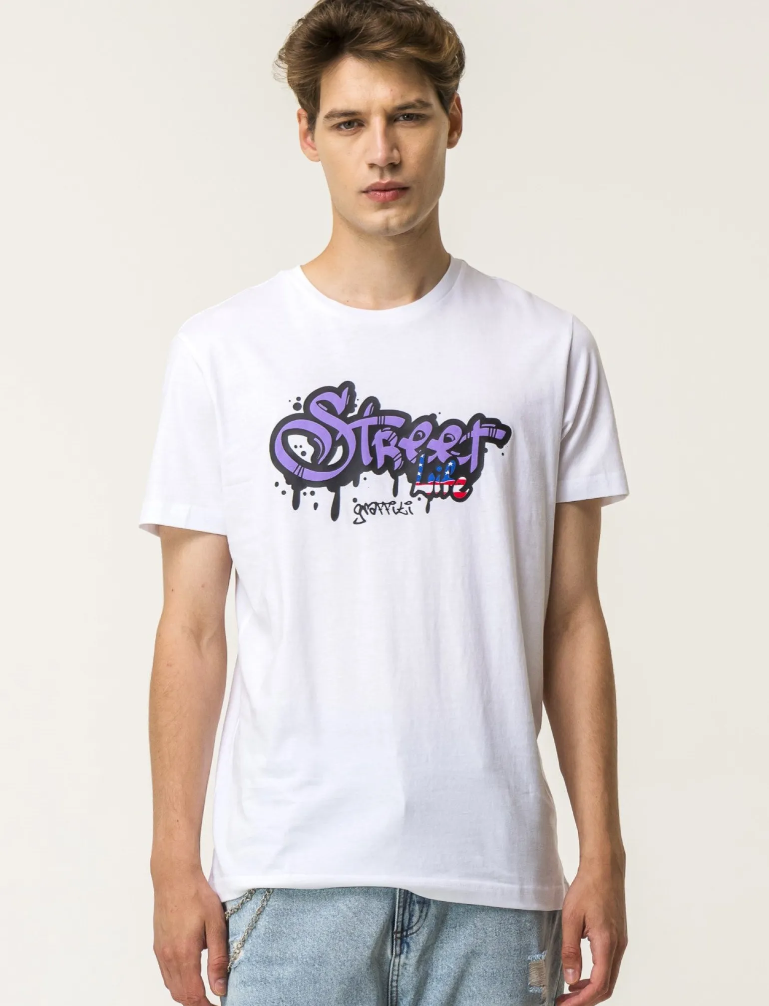 Uomo Piazza Italia Uomo | Polo E T-Shirt<T-shirt girocollo maniche corte regular fit con stampa graffiti USA Inspiration -